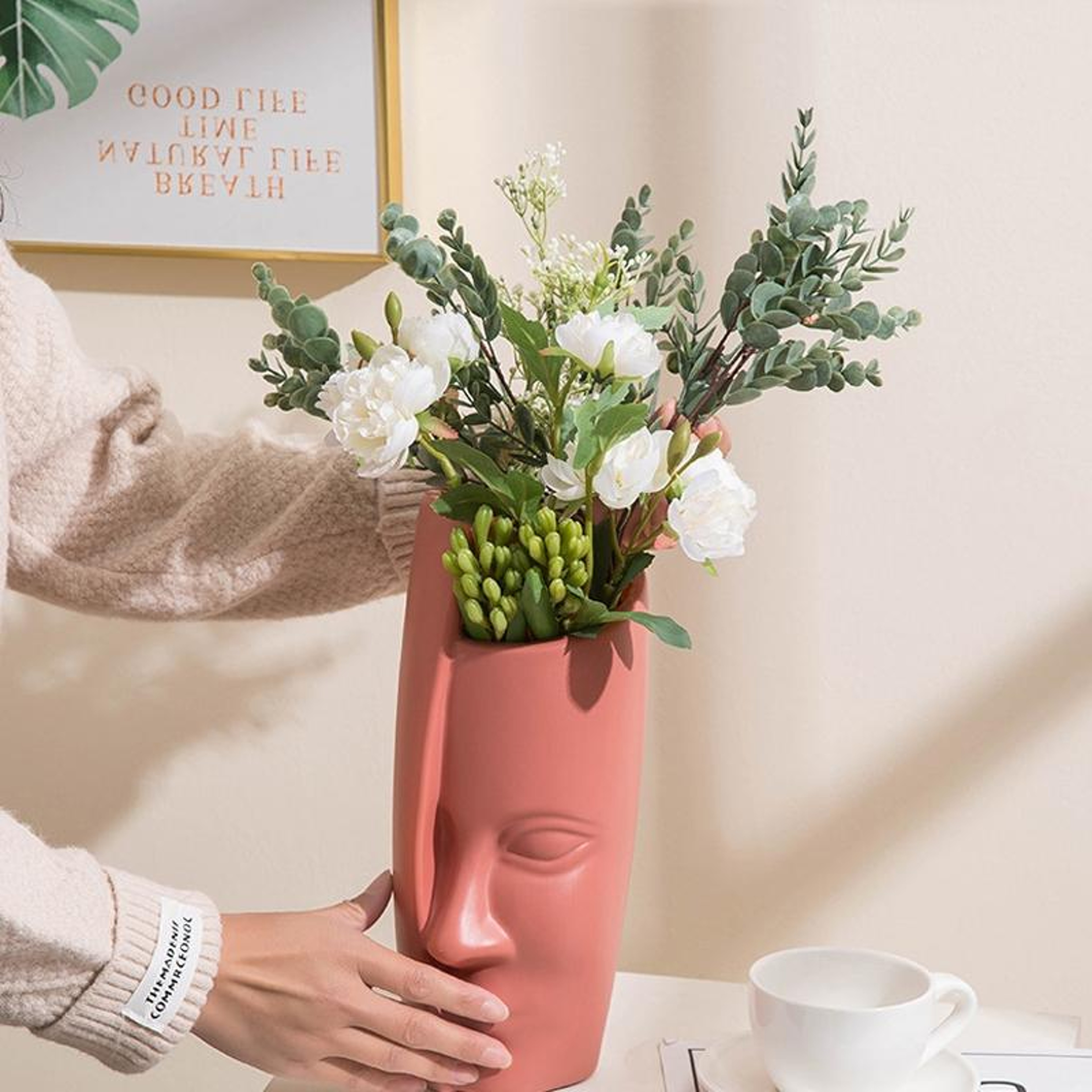 Unbreakable Vase Ceramic Look PE Dried Flower Vase For Modern Home Decor 1