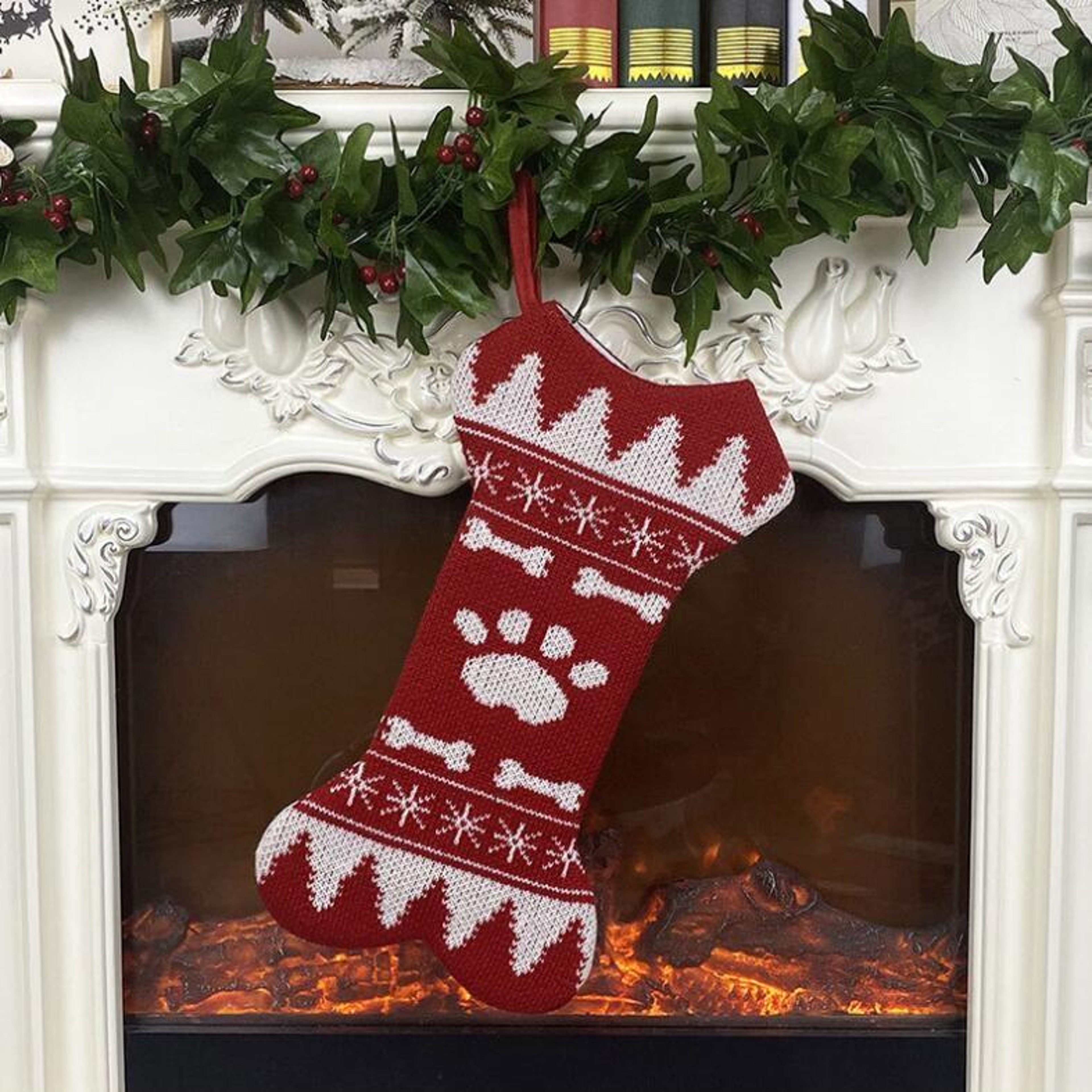 Dog Bone Christmas Stocking Gift Bag For Pet Treats And Holiday Decor 0