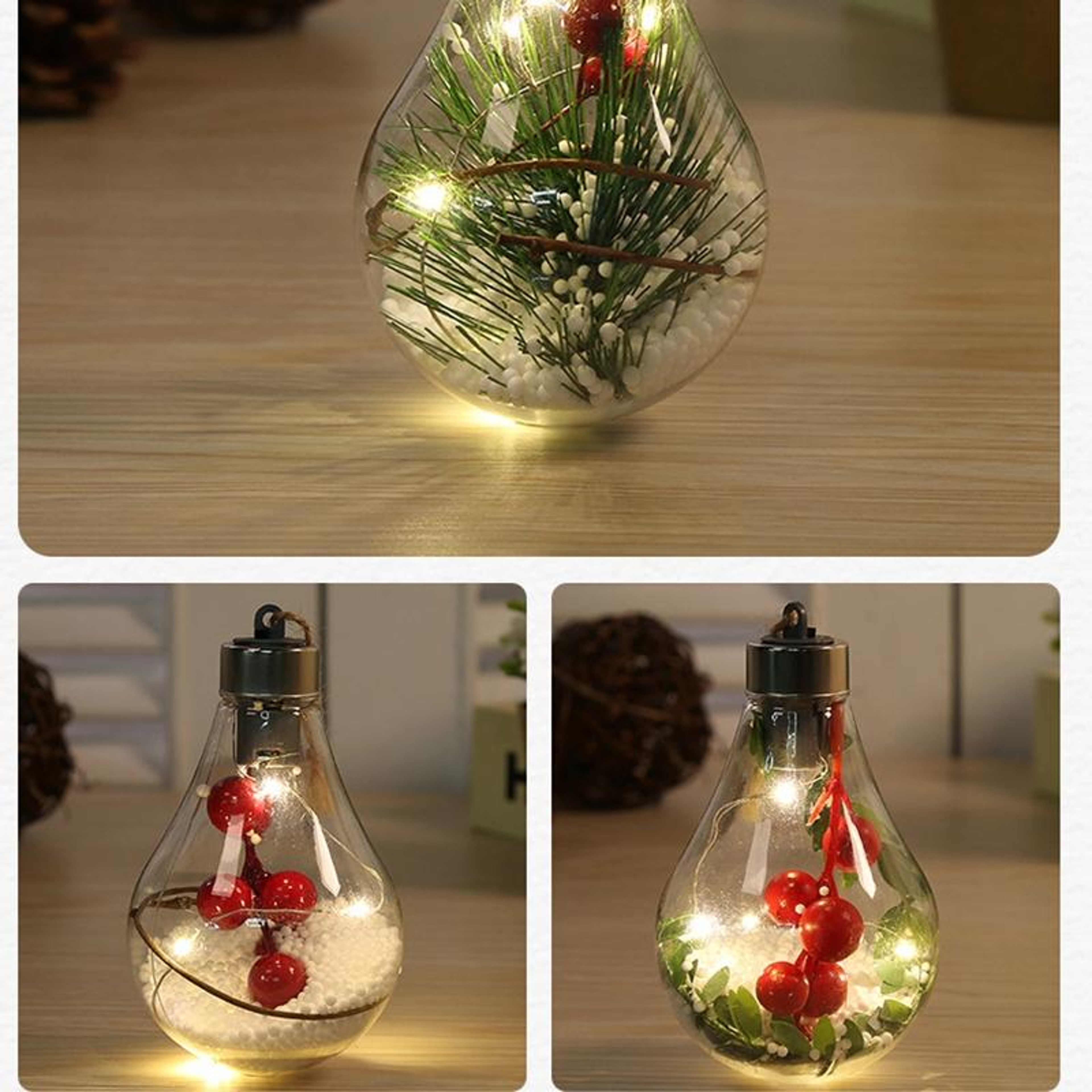 2PCS LED Christmas Ornaments Transparent LightUp Christmas Tree Hanging Decorations 5