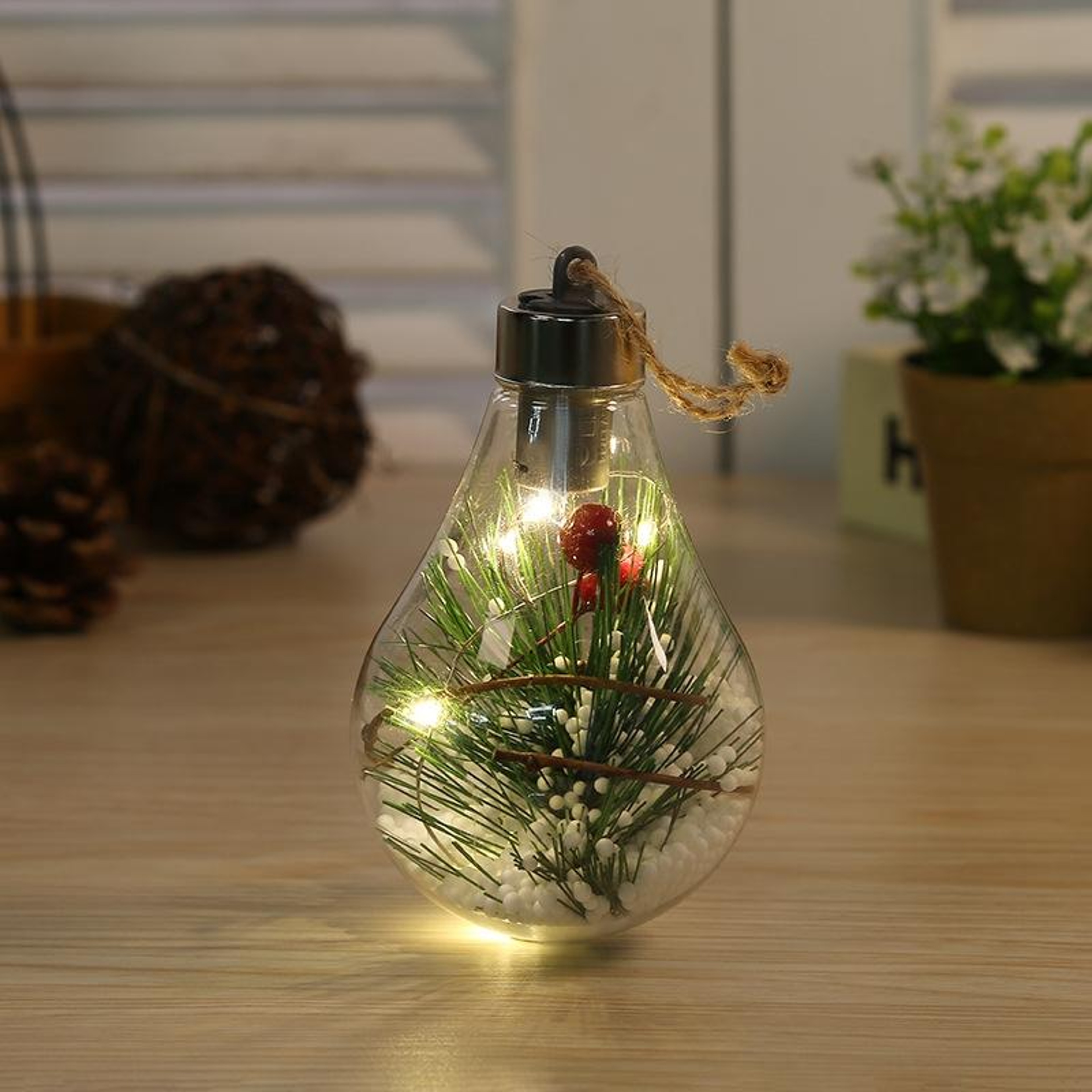 2PCS LED Christmas Ornaments Transparent LightUp Christmas Tree Hanging Decorations 7