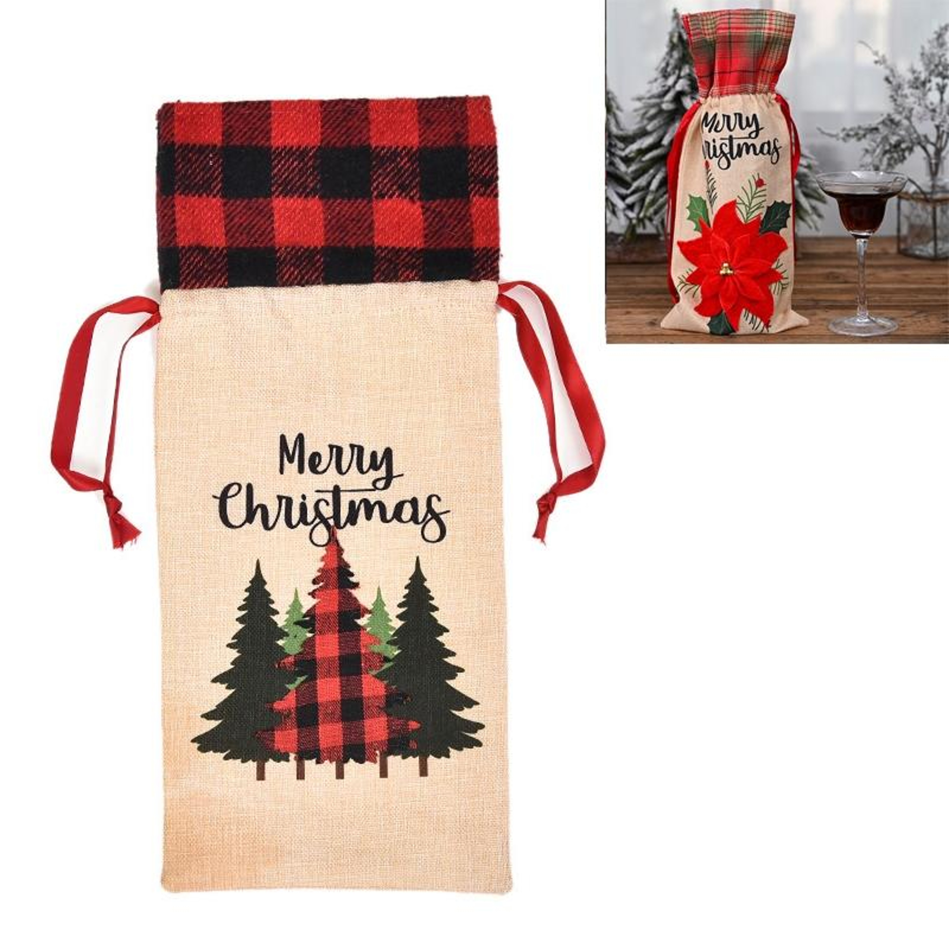 Festive Christmas Wine Bottle Cover With Imitation Linen Holiday Gift Bag Design 9