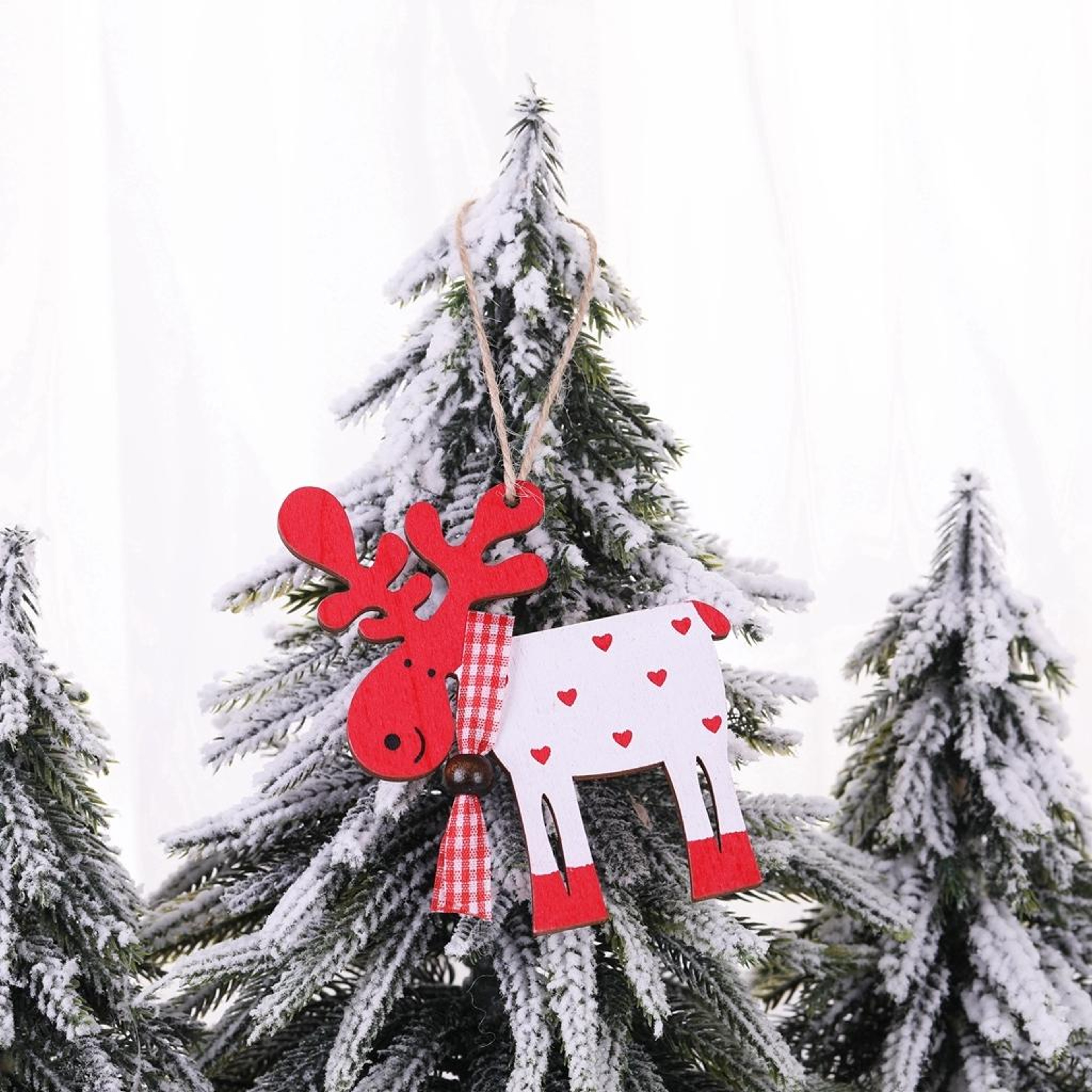 Wooden Reindeer Christmas Ornament Rustic Elk Tree Hanging Decoration 1