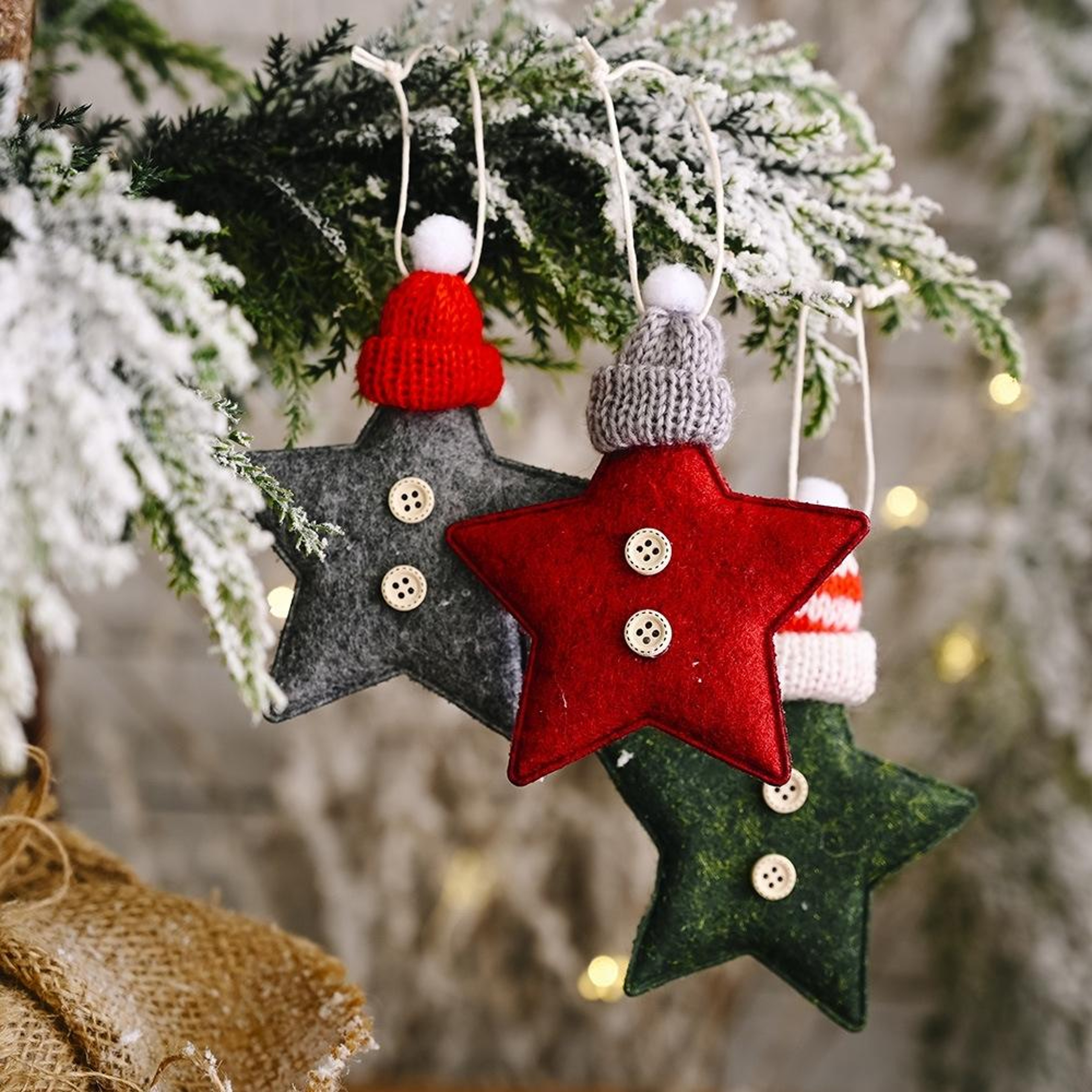 Knitted Star Christmas Tree Ornament With Festive Hat Hanging Decoration 0