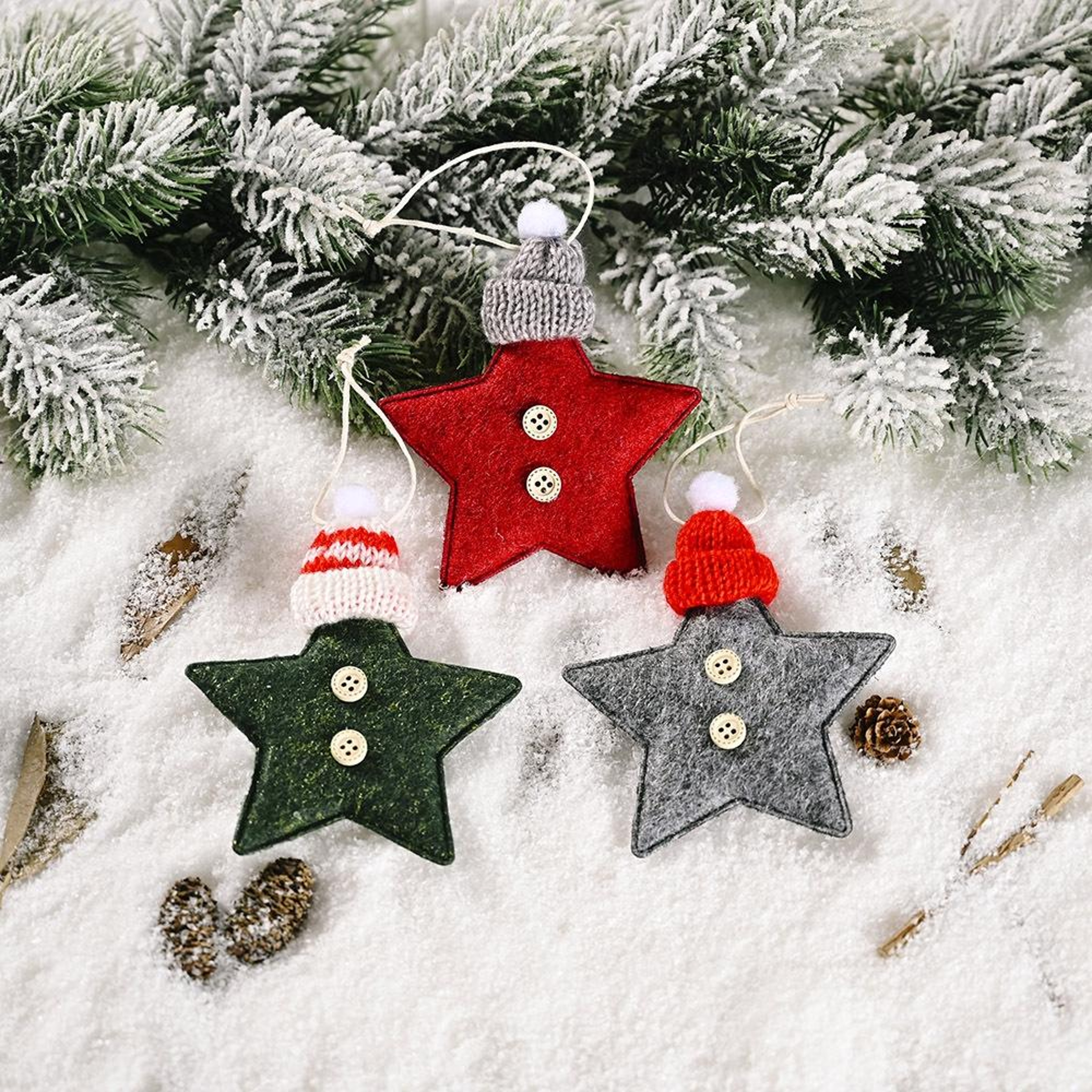 Knitted Star Christmas Tree Ornament With Festive Hat Hanging Decoration 1