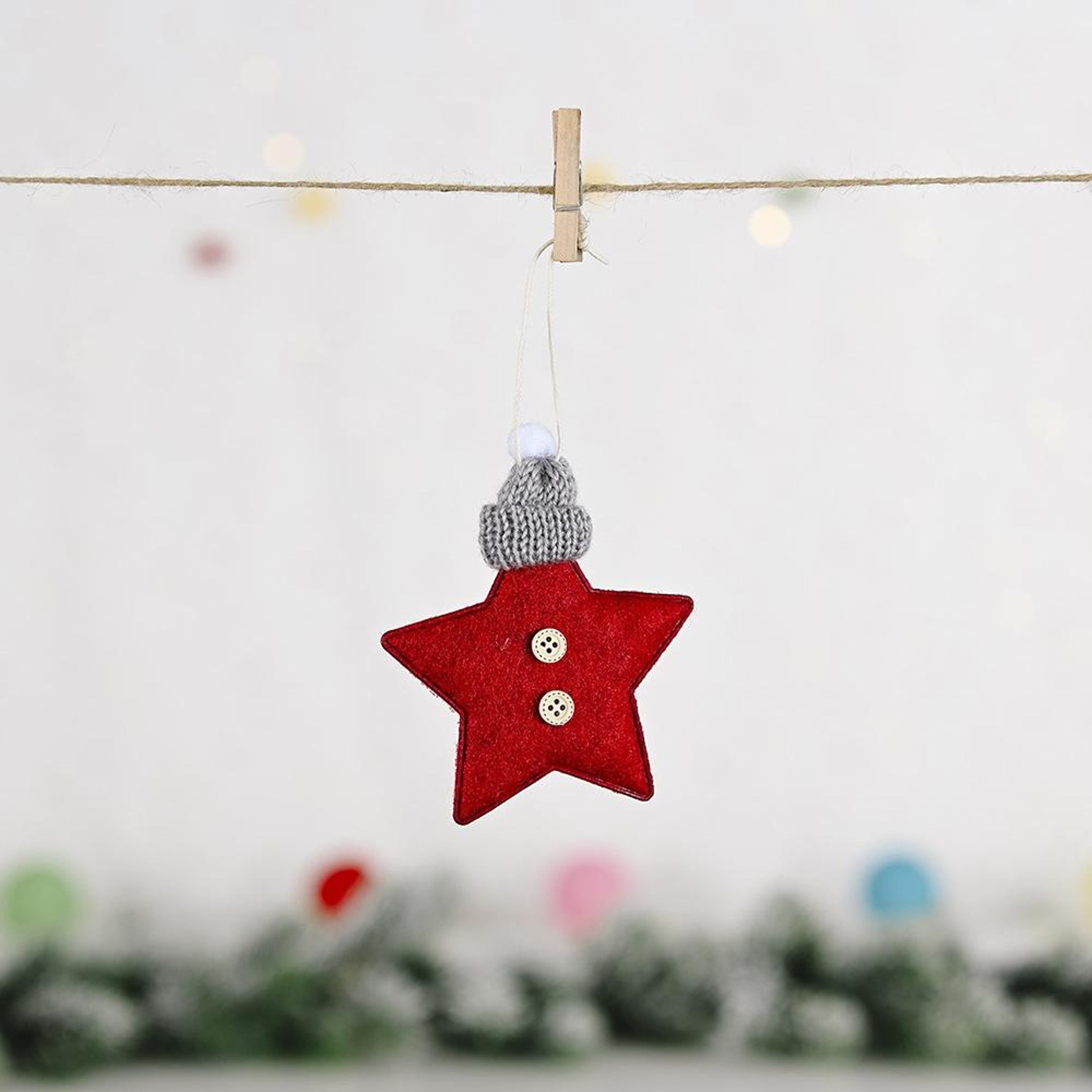 Knitted Star Christmas Tree Ornament With Festive Hat Hanging Decoration 6