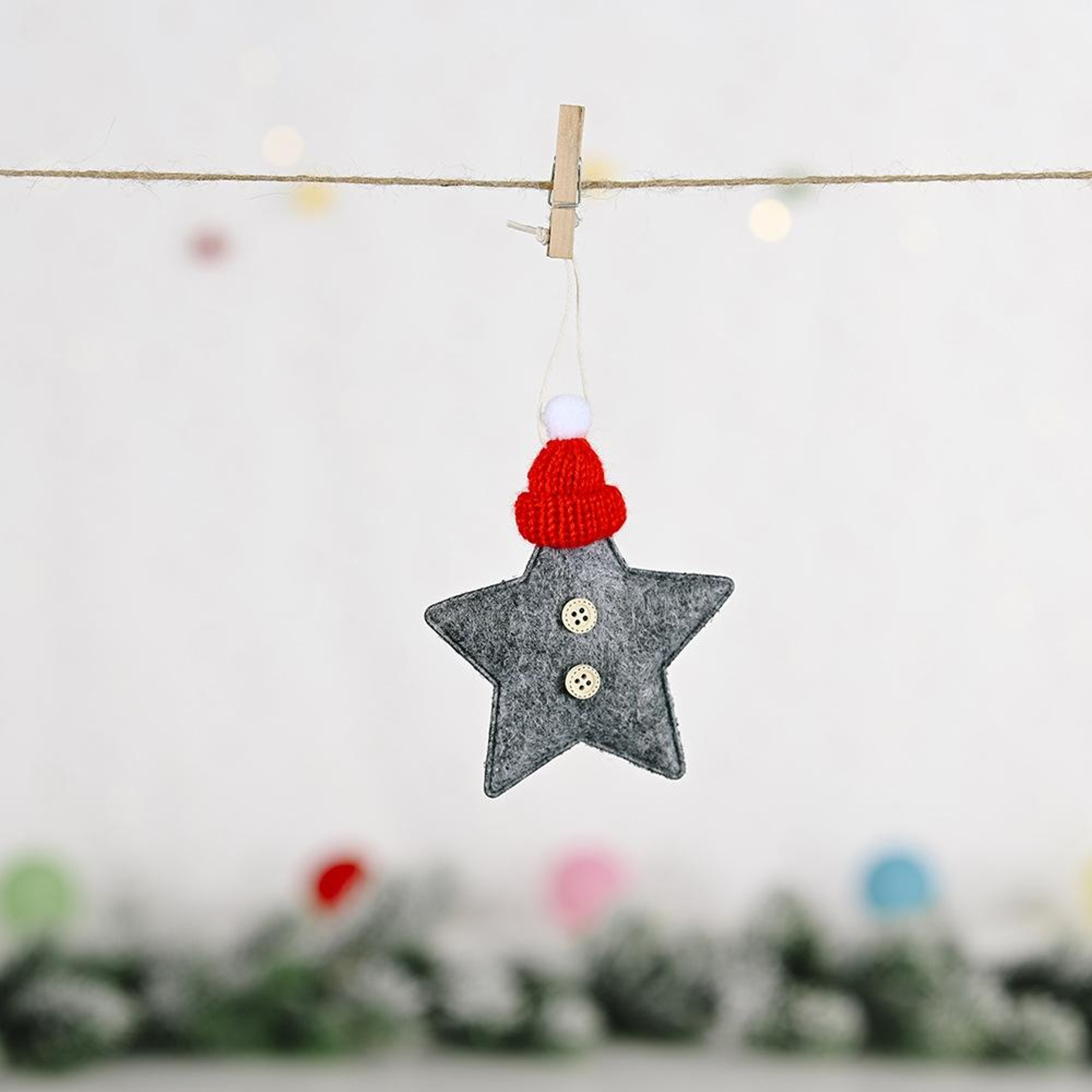 Knitted Star Christmas Tree Ornament With Festive Hat Hanging Decoration 7