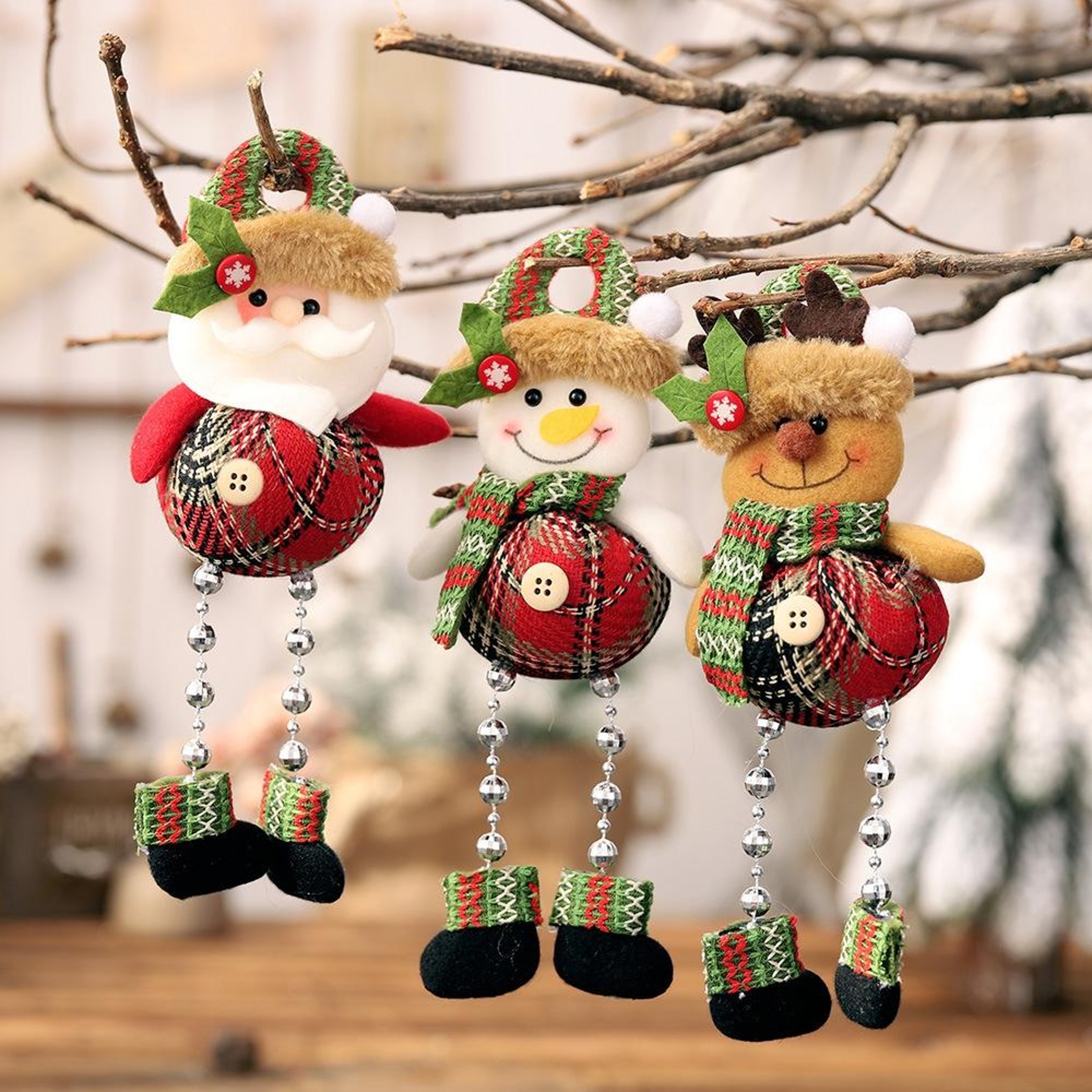 Plaid Christmas Doll Ornament Hanging Fabric Pendant For Festive Window And Holiday Decor 0