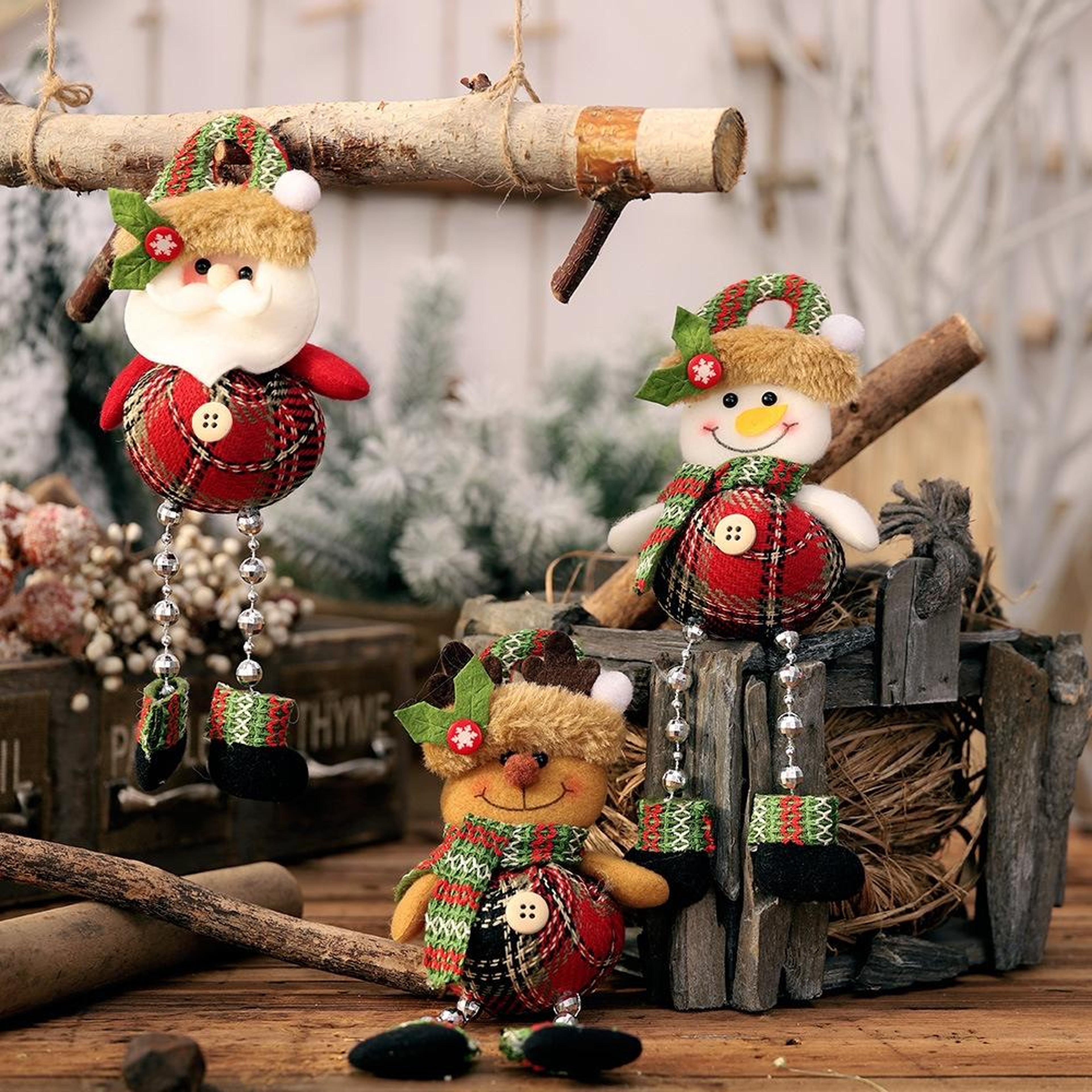 Plaid Christmas Doll Ornament Hanging Fabric Pendant For Festive Window And Holiday Decor 3