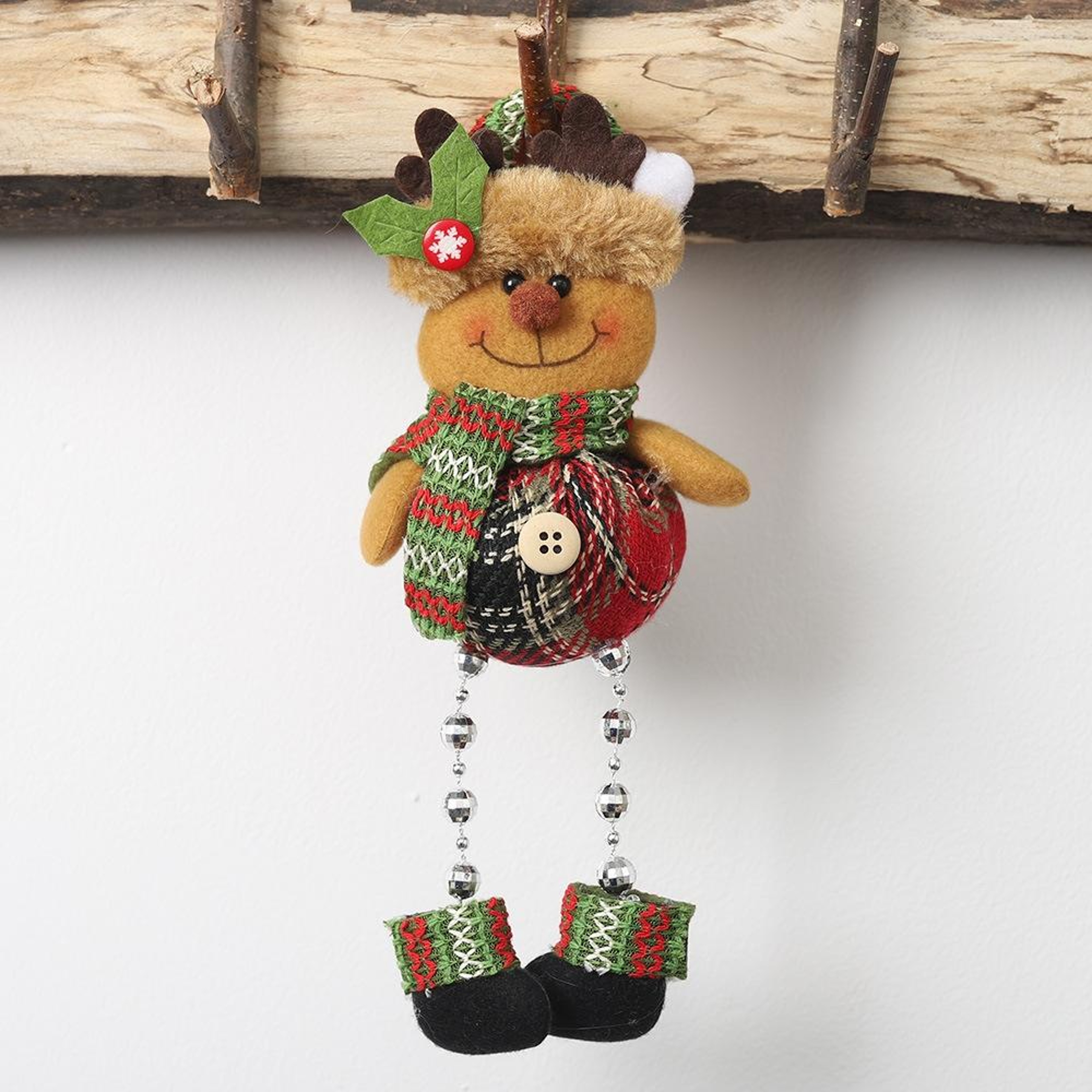 Plaid Christmas Doll Ornament Hanging Fabric Pendant For Festive Window And Holiday Decor 6