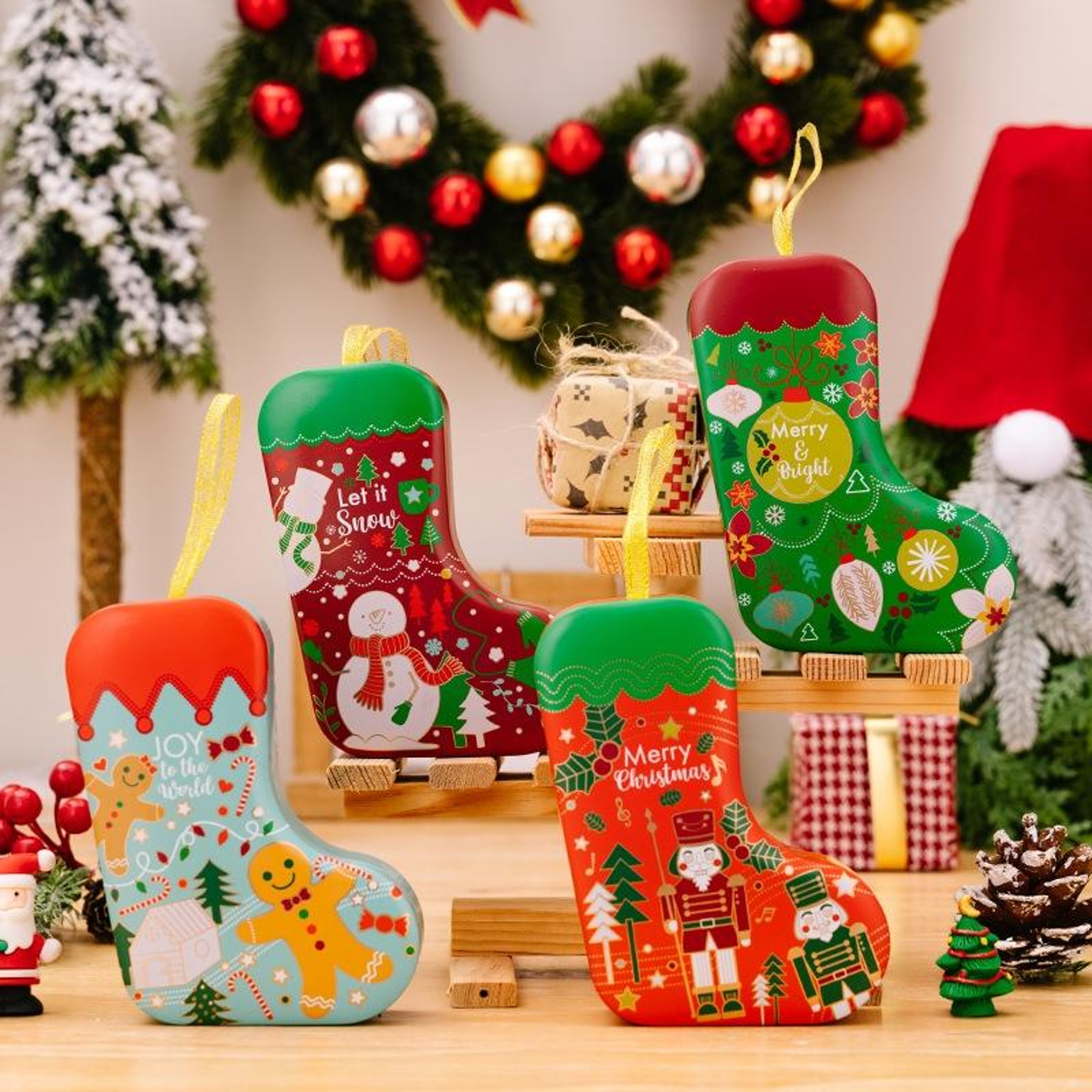Christmas Stocking Tin Gift Box And Hanging Christmas Tree Ornament 1