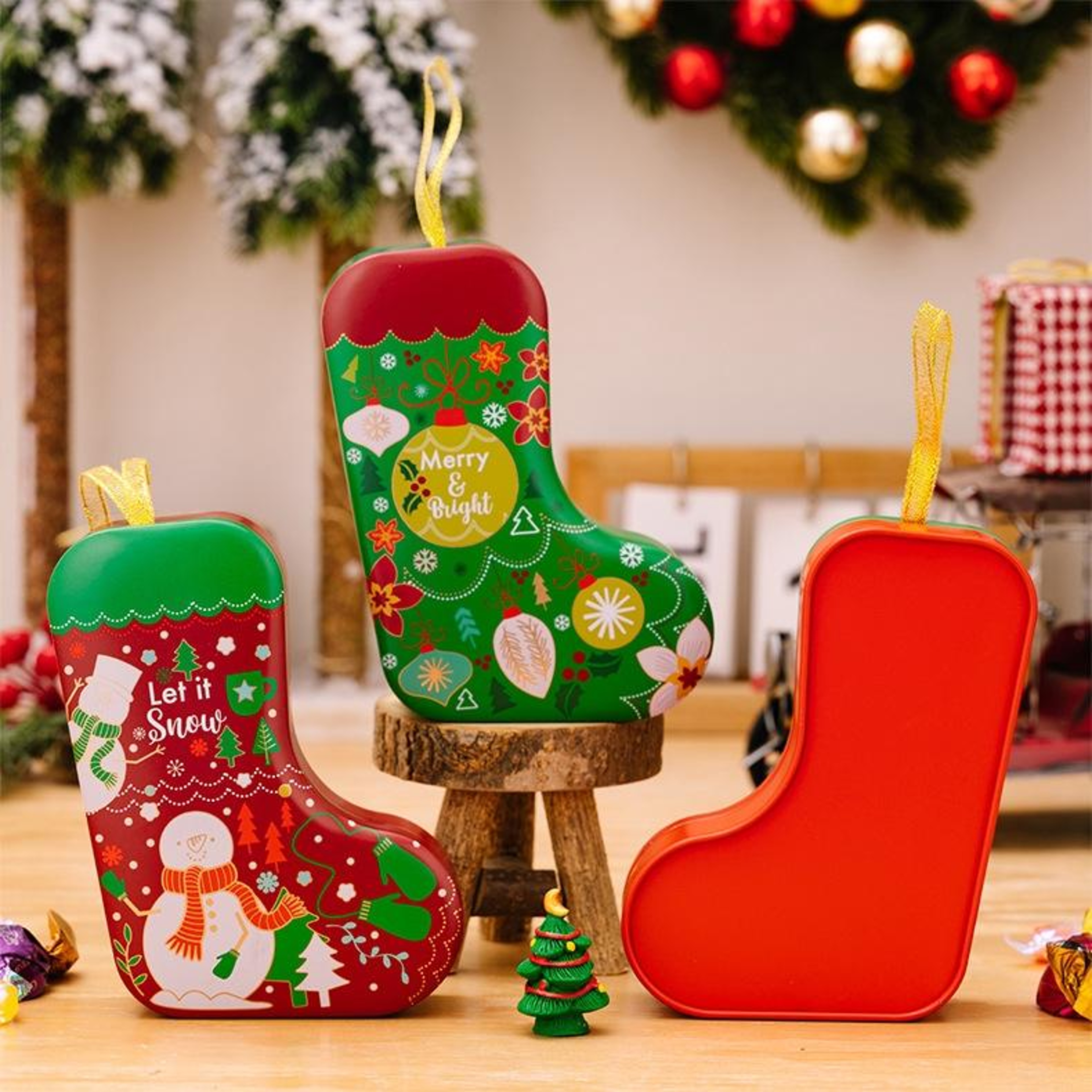 Christmas Stocking Tin Gift Box And Hanging Christmas Tree Ornament 0
