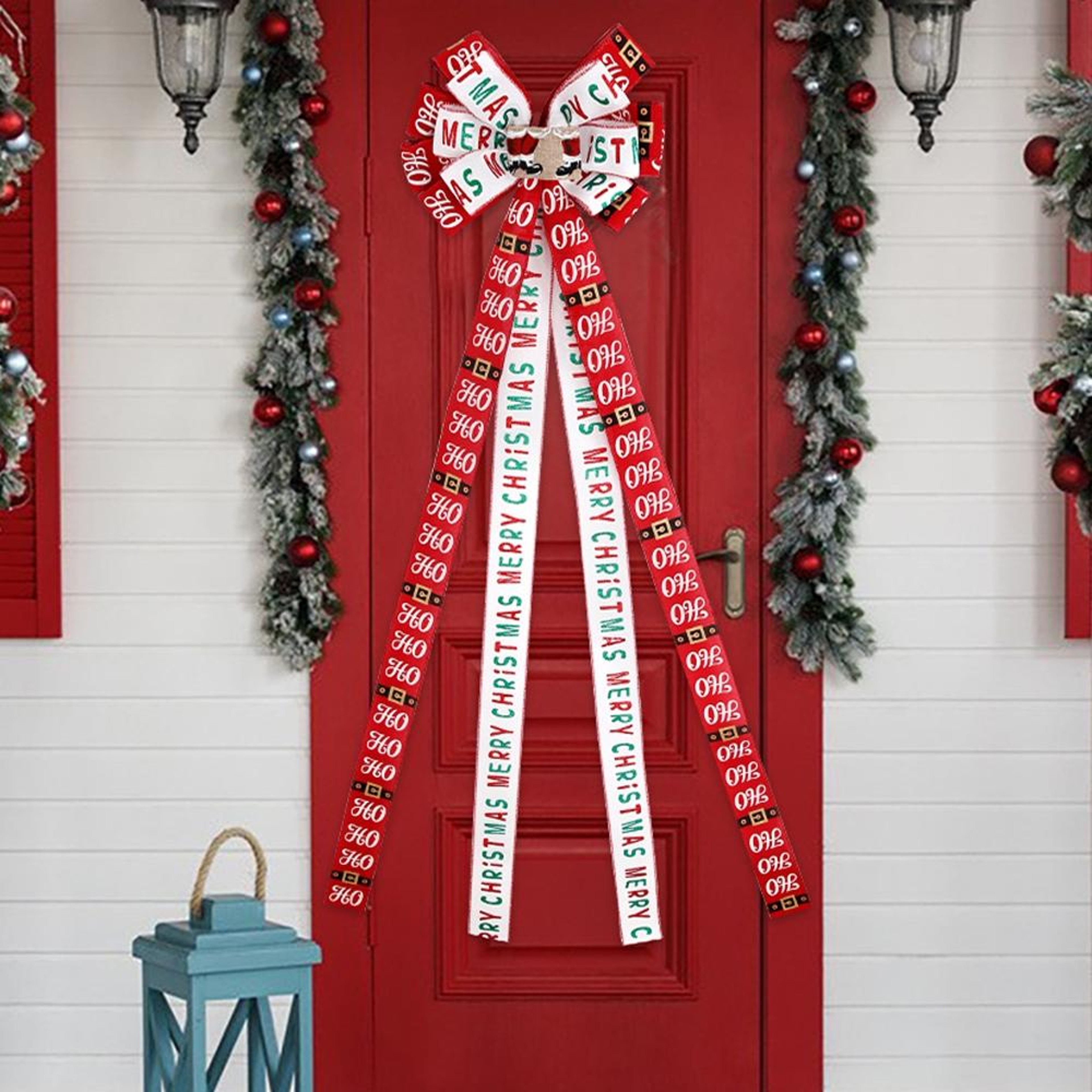 Festive Christmas Tree Topper Bow Red White Imitation Linen Double Layer Christmas Bow Decoration 2