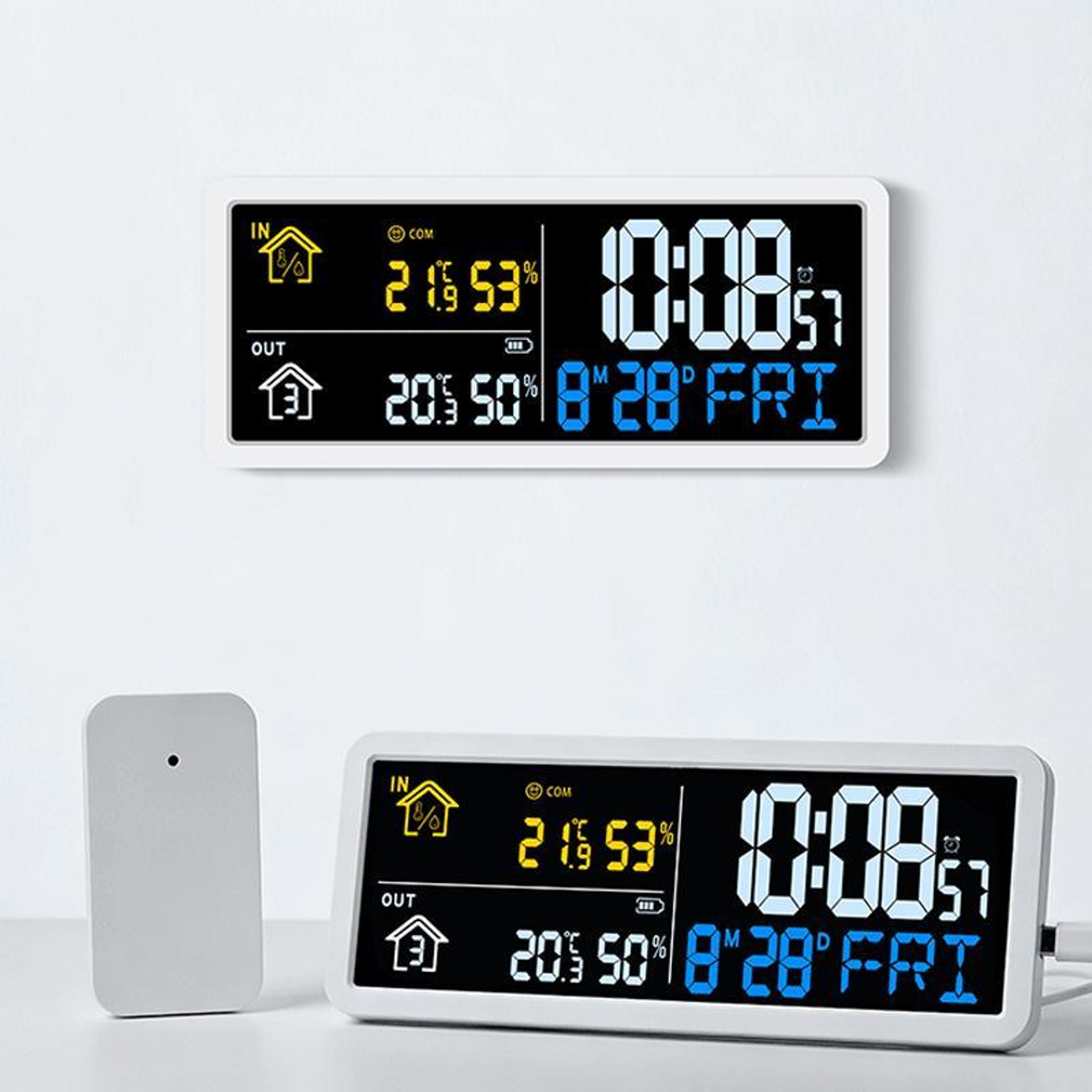 Digital Wall Clock with Wireless Outdoor Sensor and Indoor Outdoor Temperature Humidity Monitor – view 2