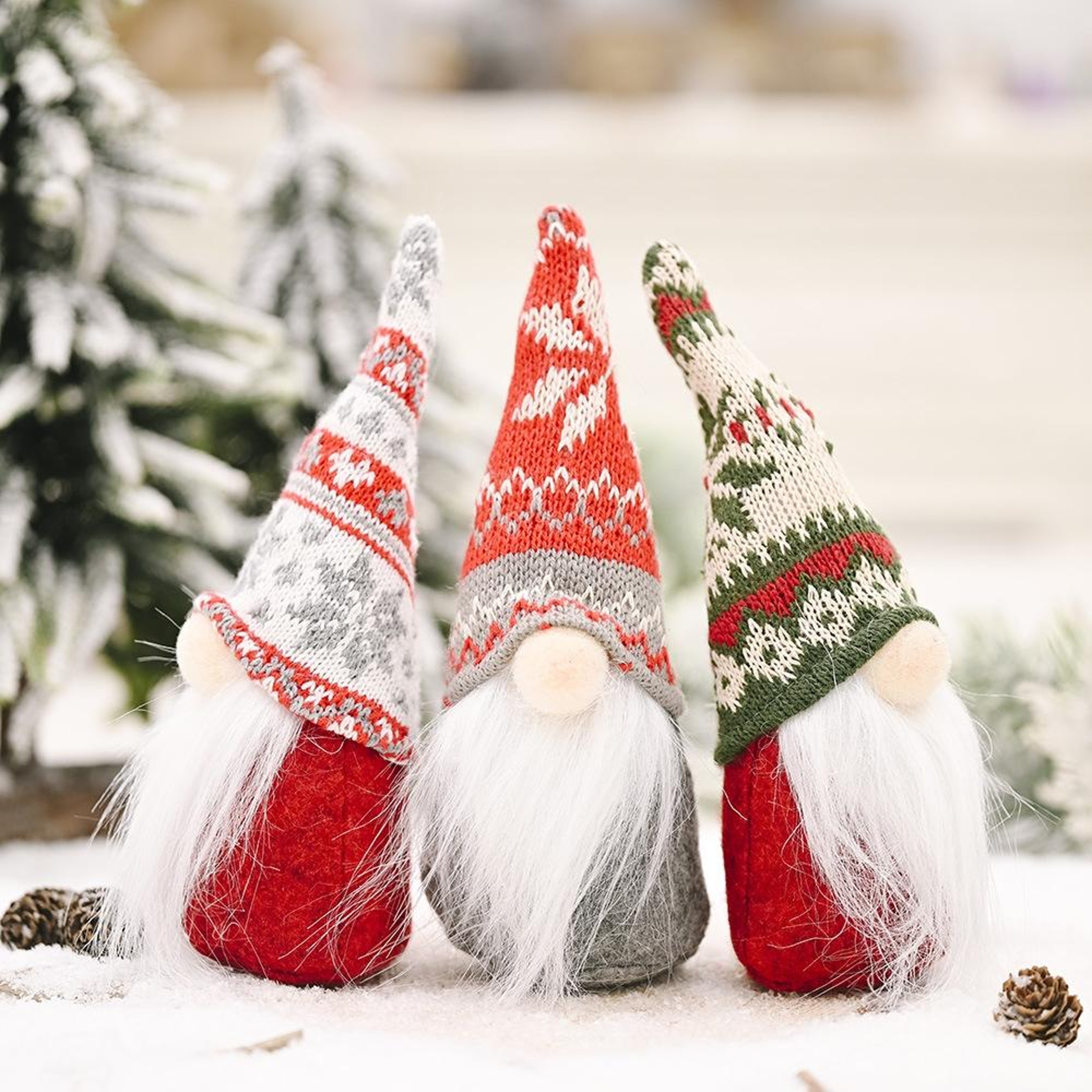 Snowflake Knitted Christmas Gnome Doll For Tabletop Holiday Decoration 5