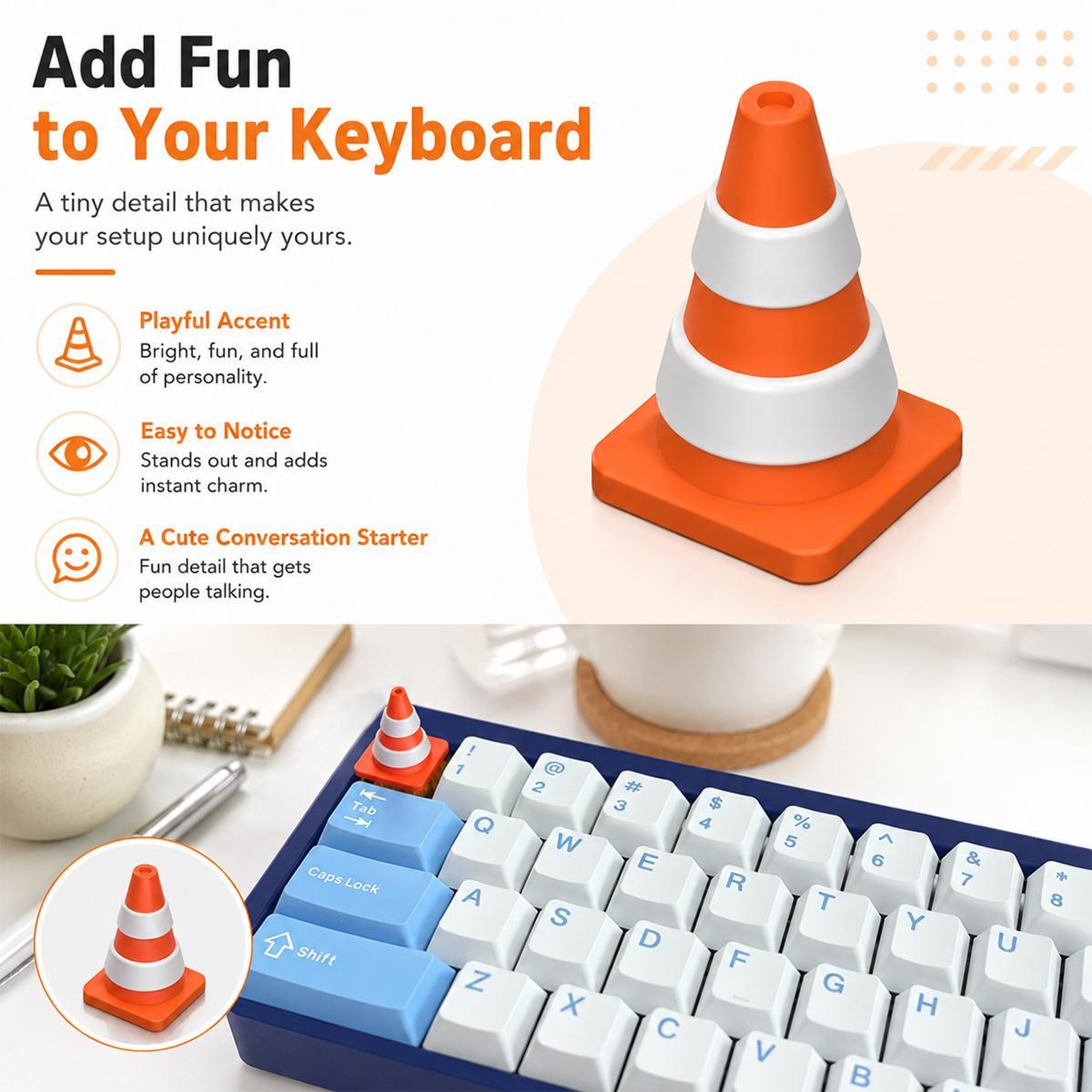 Traffic Cone Mechanical Keyboard Keycap 3D Printed ABS Novelty Artisan Keycap – view 3