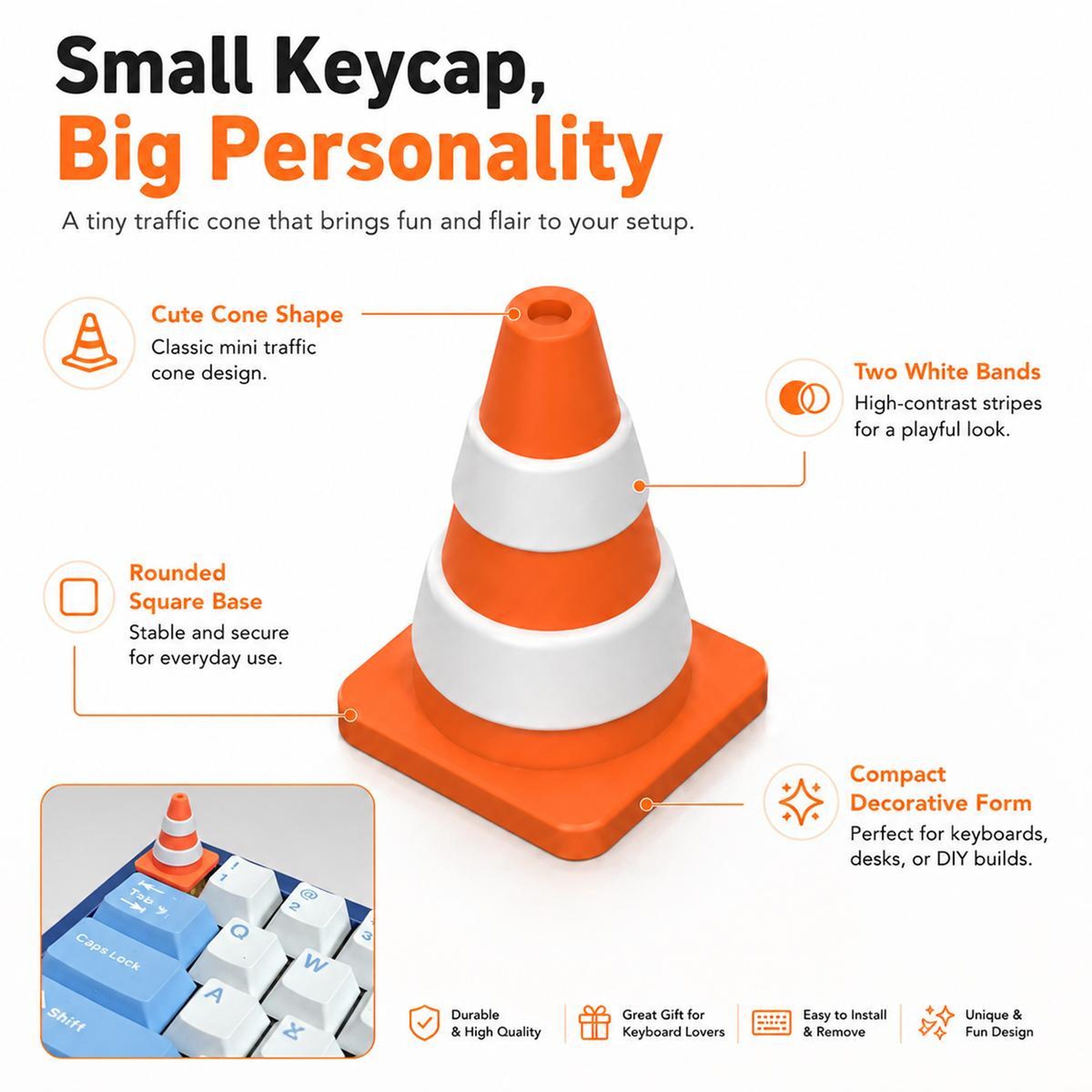 Traffic Cone Mechanical Keyboard Keycap 3D Printed ABS Novelty Artisan Keycap – view 4