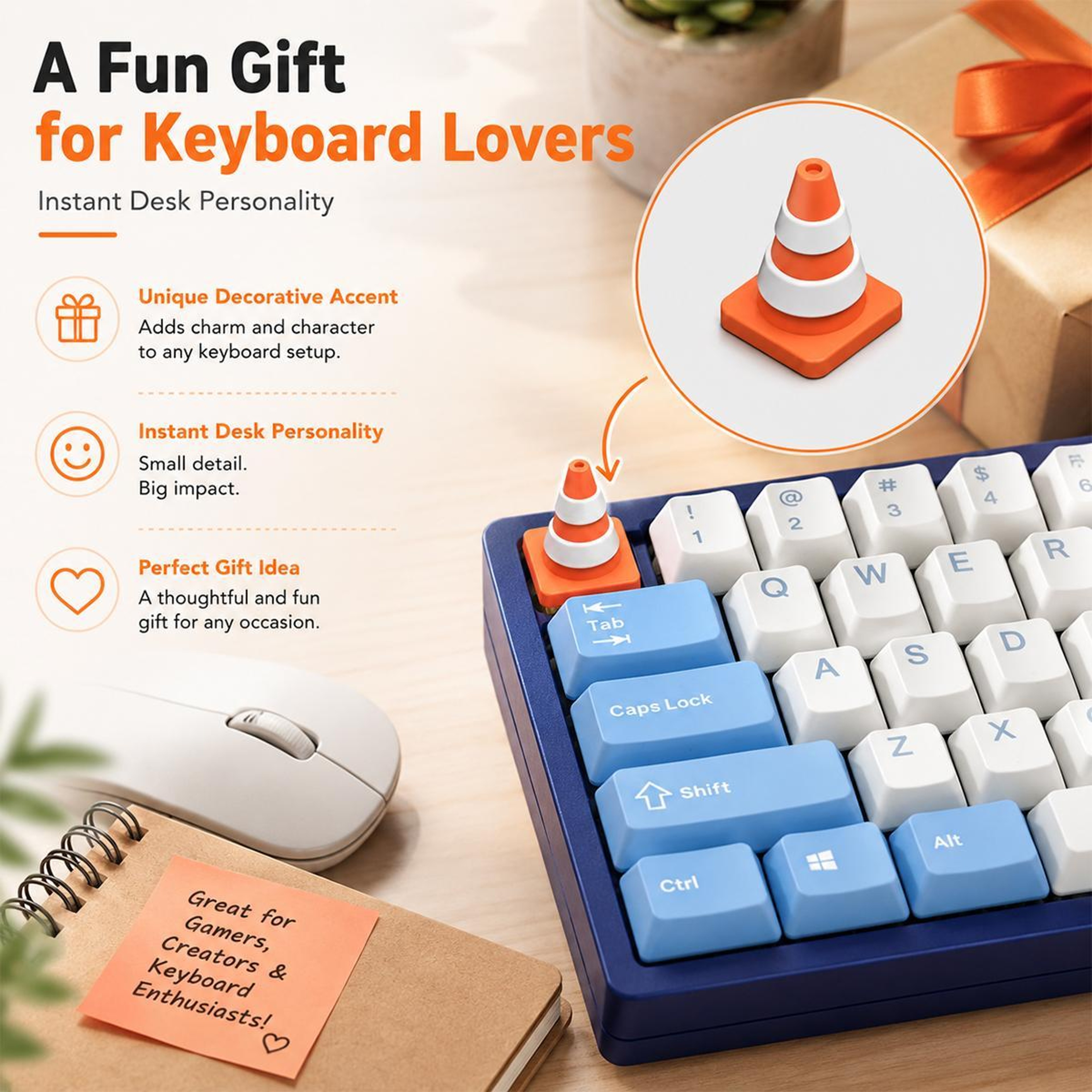 Traffic Cone Mechanical Keyboard Keycap 3D Printed ABS Novelty Artisan Keycap – view 7