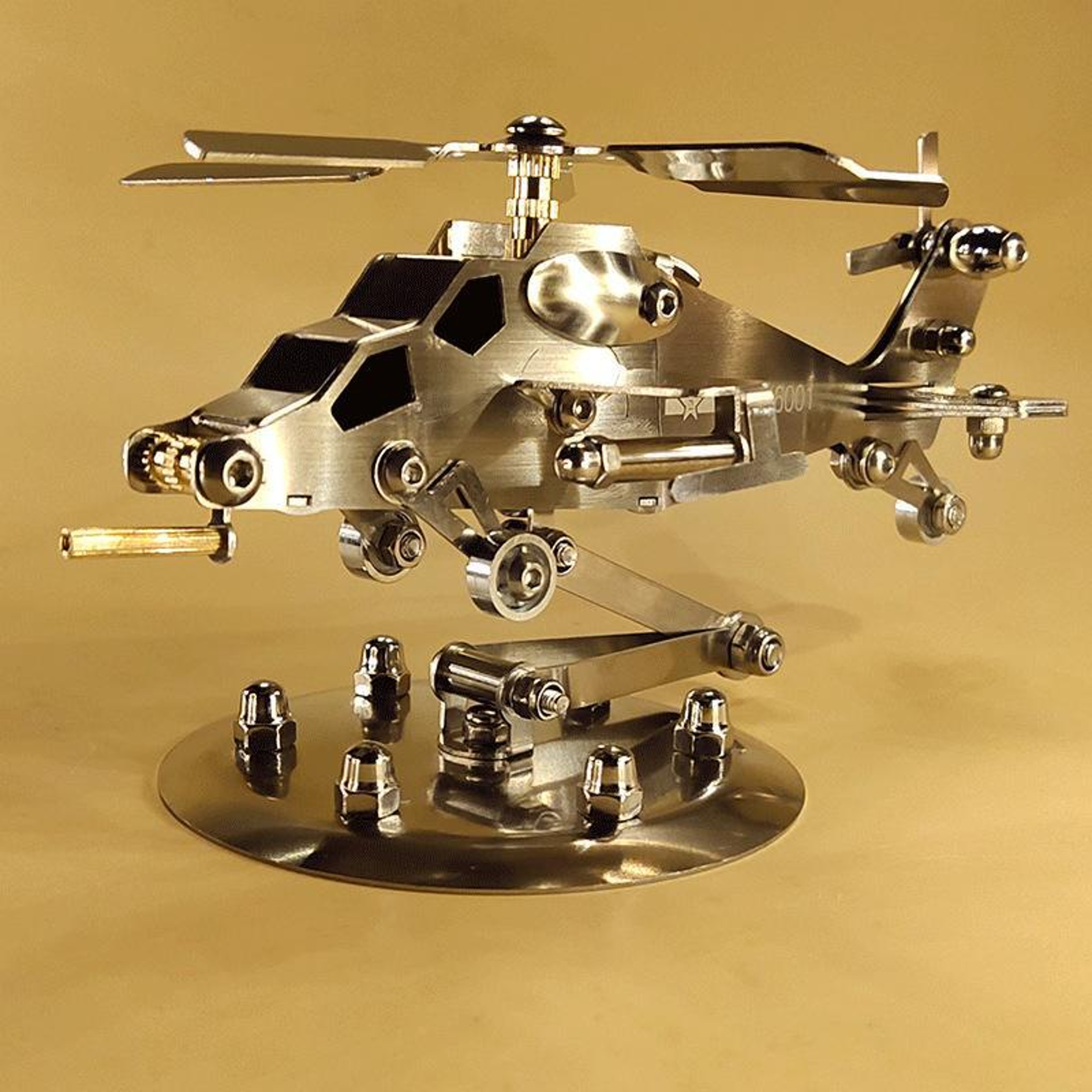 Stainless Steel Helicopter Model With Rotating Propeller For Office Desk Decor 0