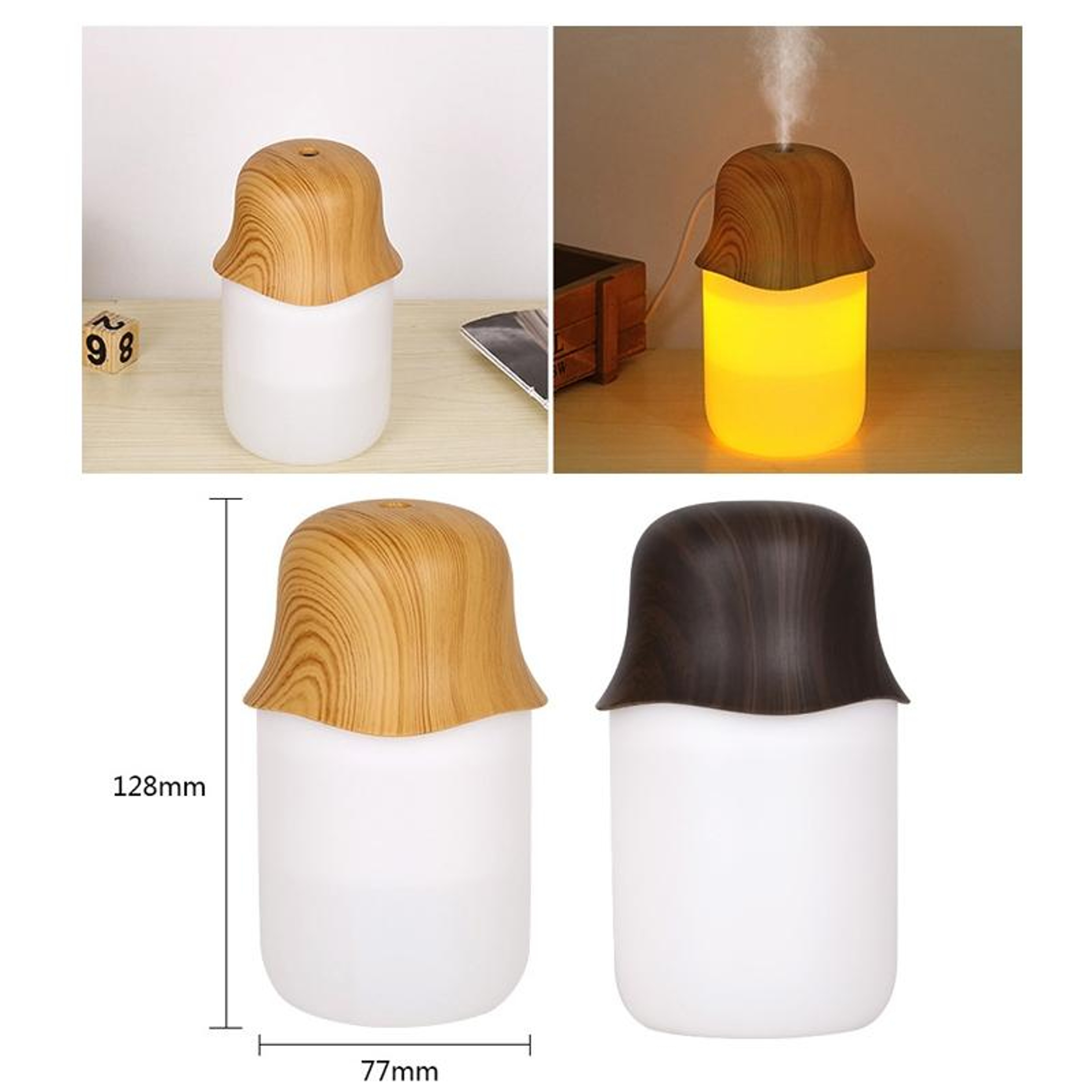Wood Grain USB Humidifier 230ml Desktop Aromatherapy Diffuser With Warm Night Light 1