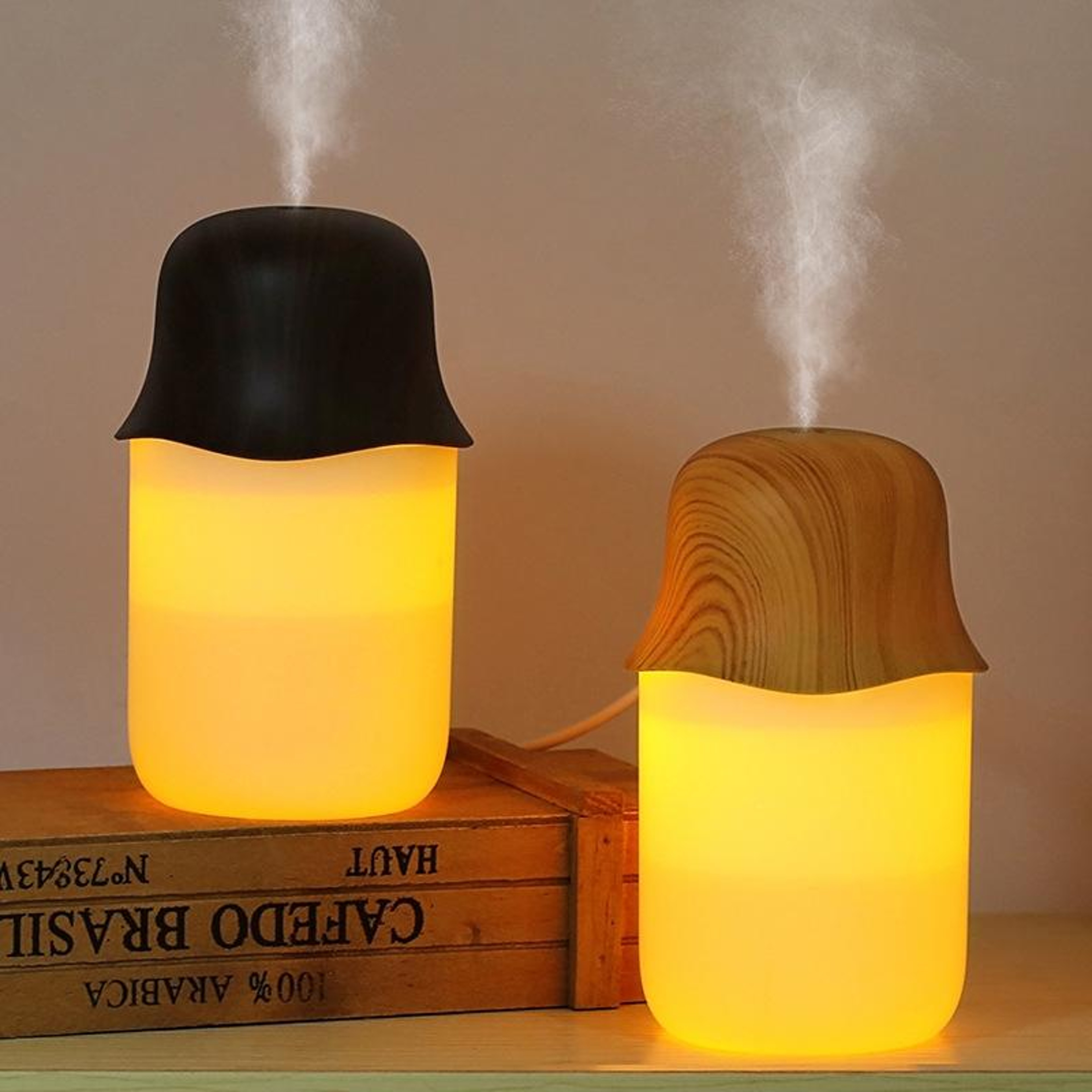 Wood Grain USB Humidifier 230ml Desktop Aromatherapy Diffuser With Warm Night Light 0