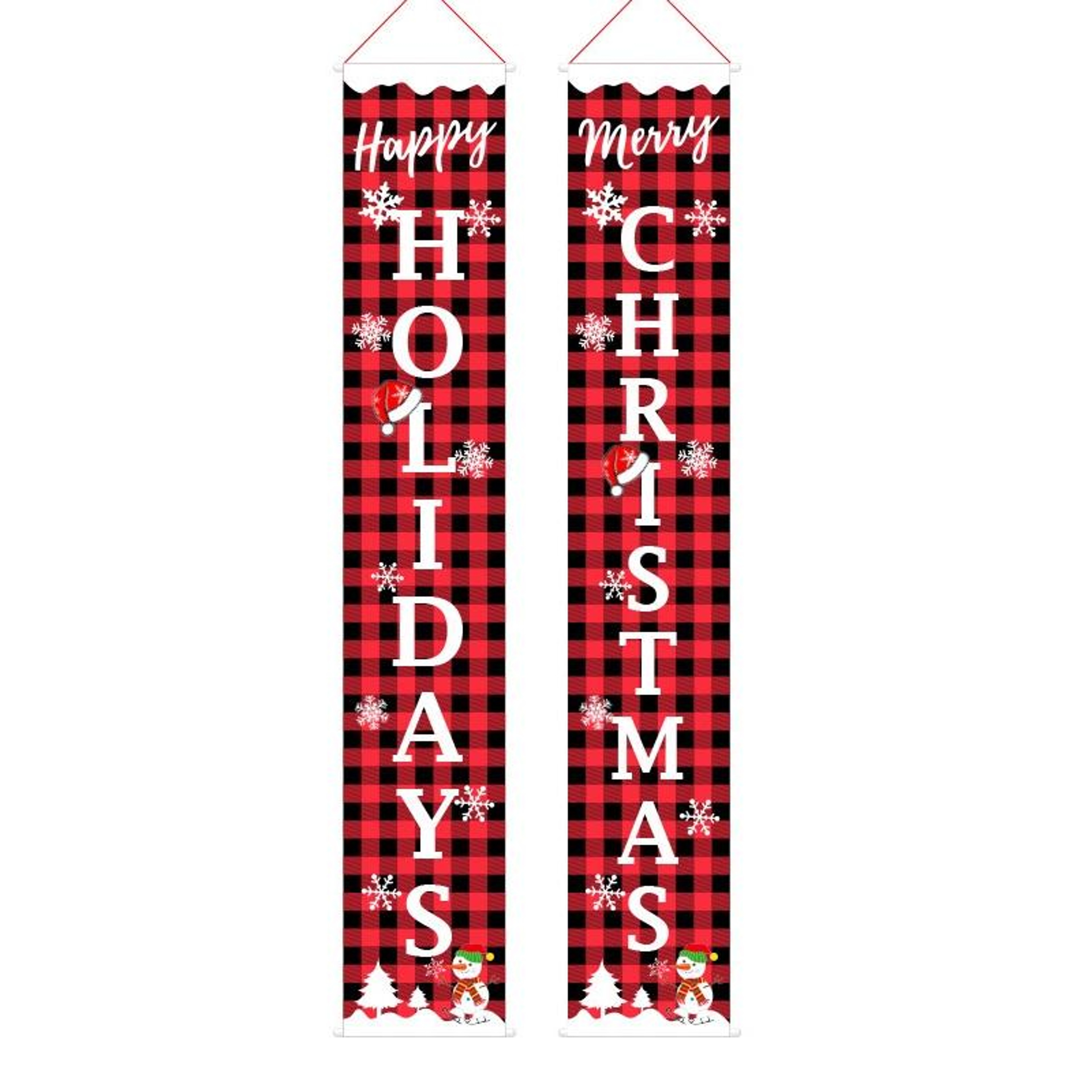 Red Black Buffalo Plaid Christmas Door Curtain Farmhouse Holiday Decoration Set 1