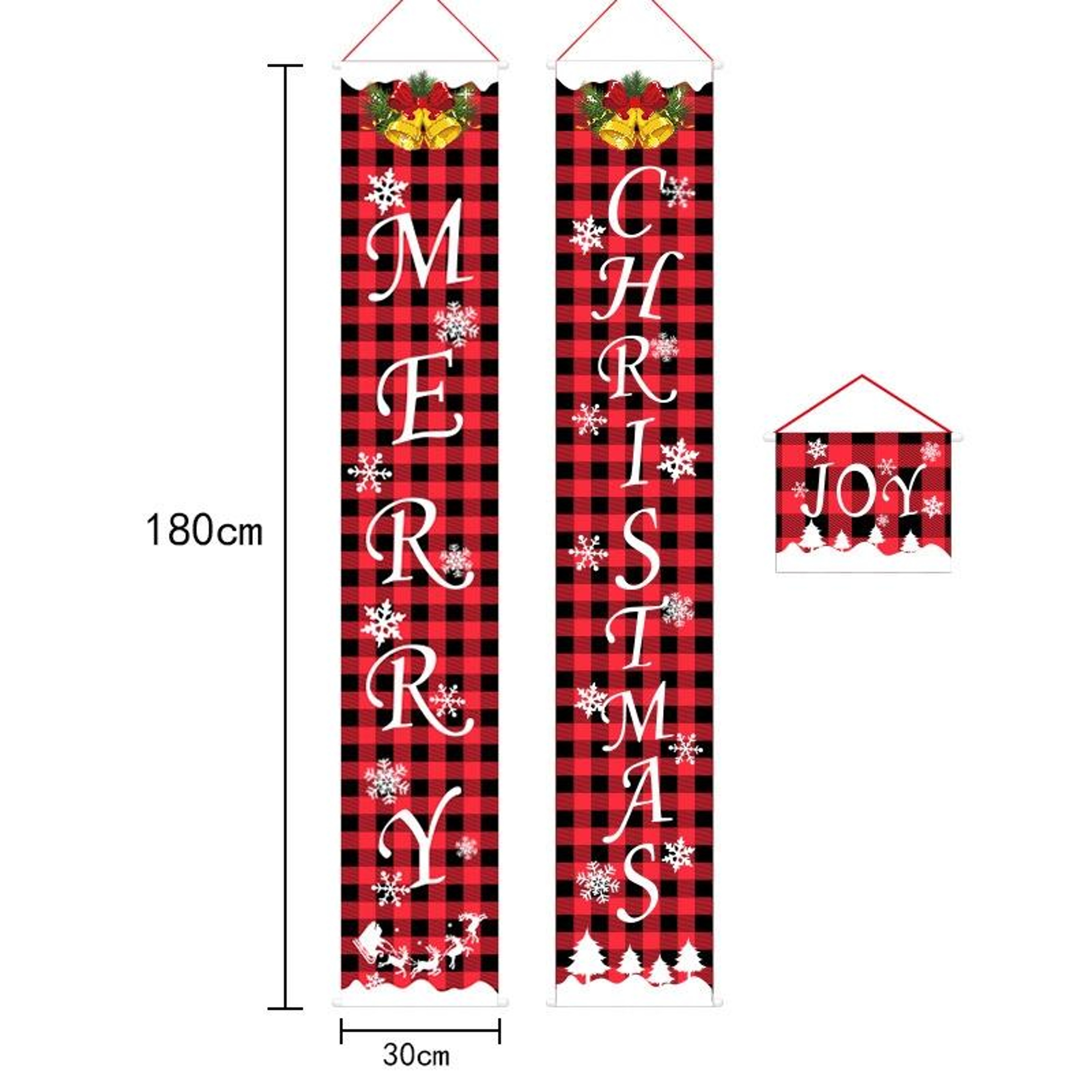 Red Black Buffalo Plaid Christmas Door Curtain Farmhouse Holiday Decoration Set 2