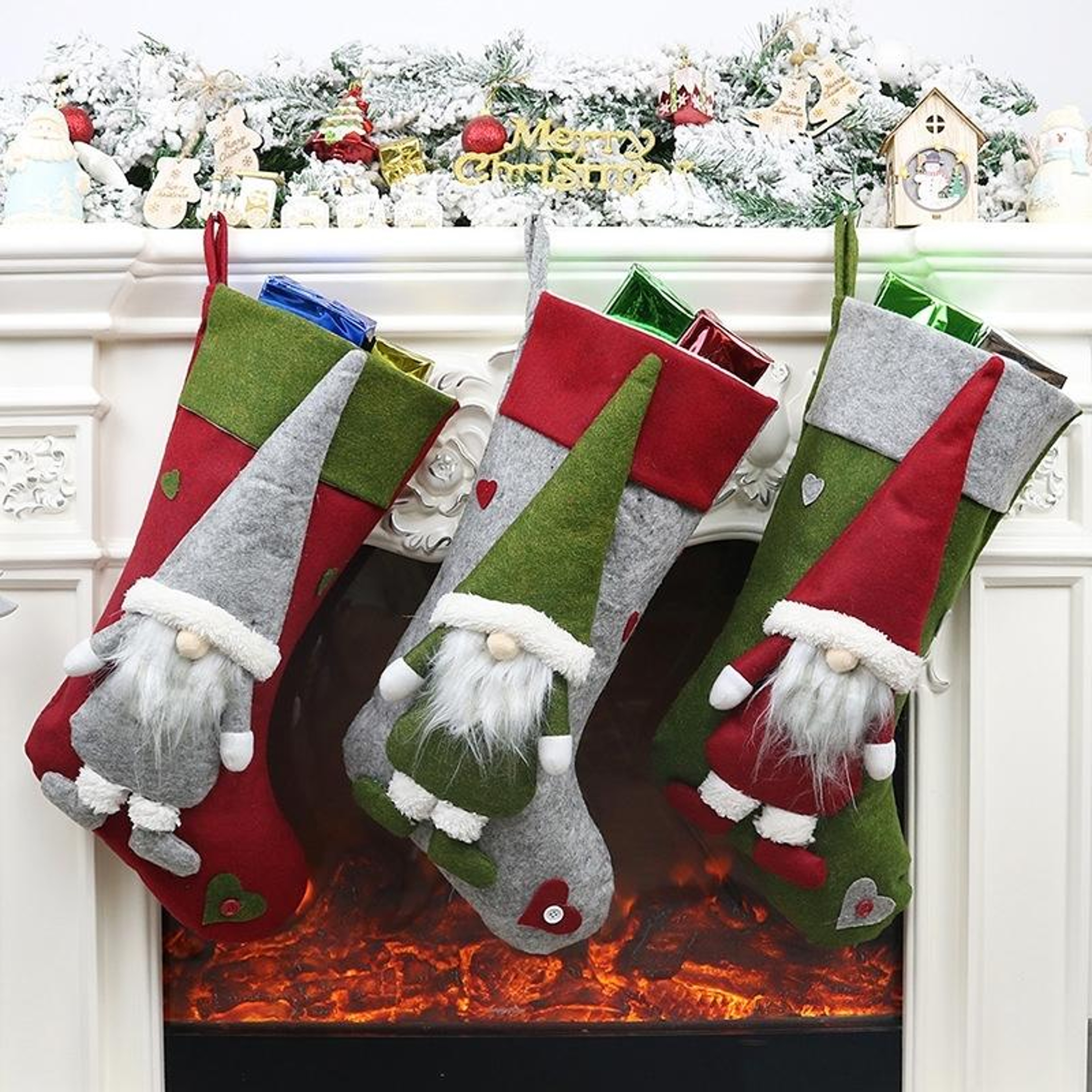 Christmas Gnome Stocking Gift Bag With Plush Faceless Doll Holiday Decoration 0