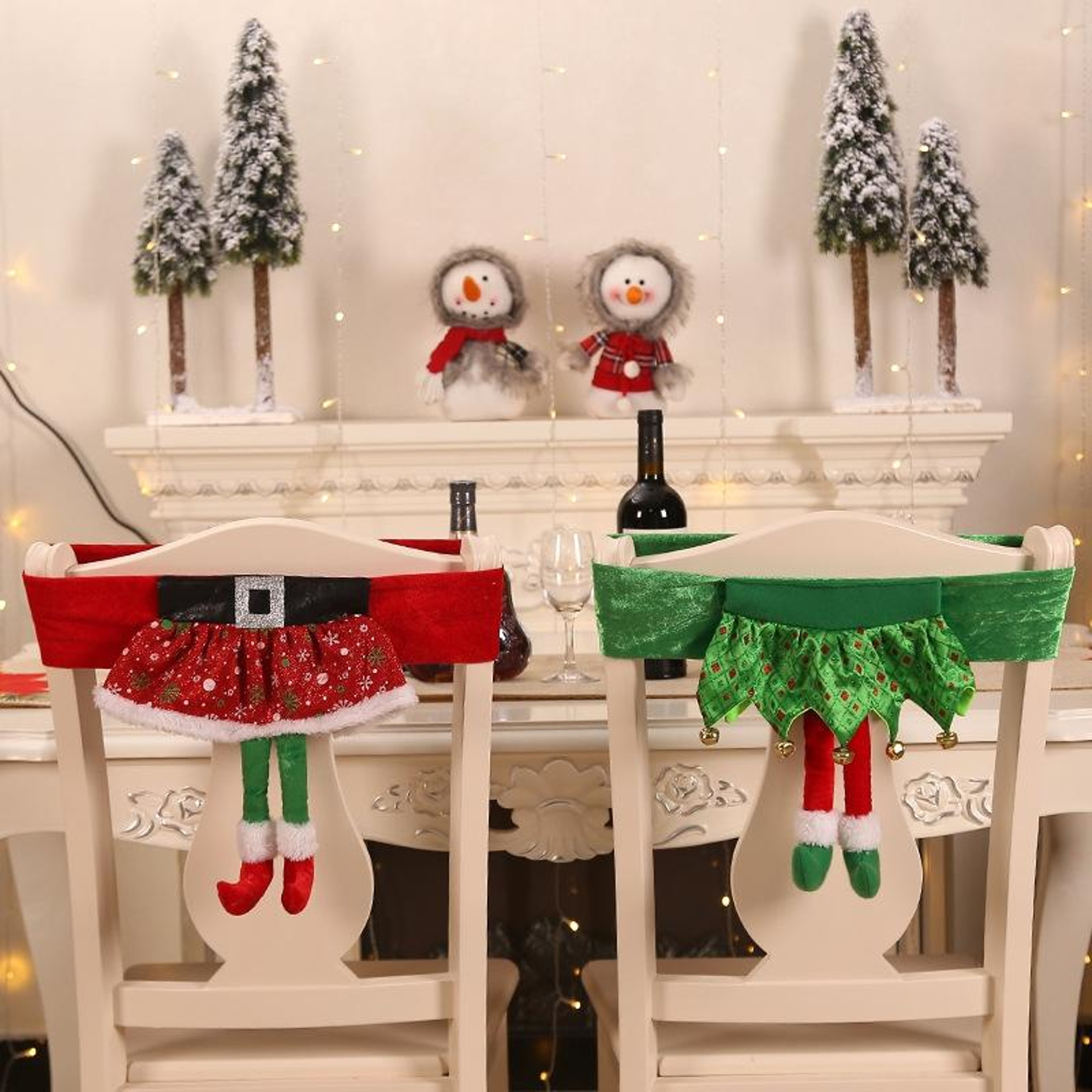 Festive Elf Christmas Chair Covers With Dangling Legs For Holiday Dining Decor 3