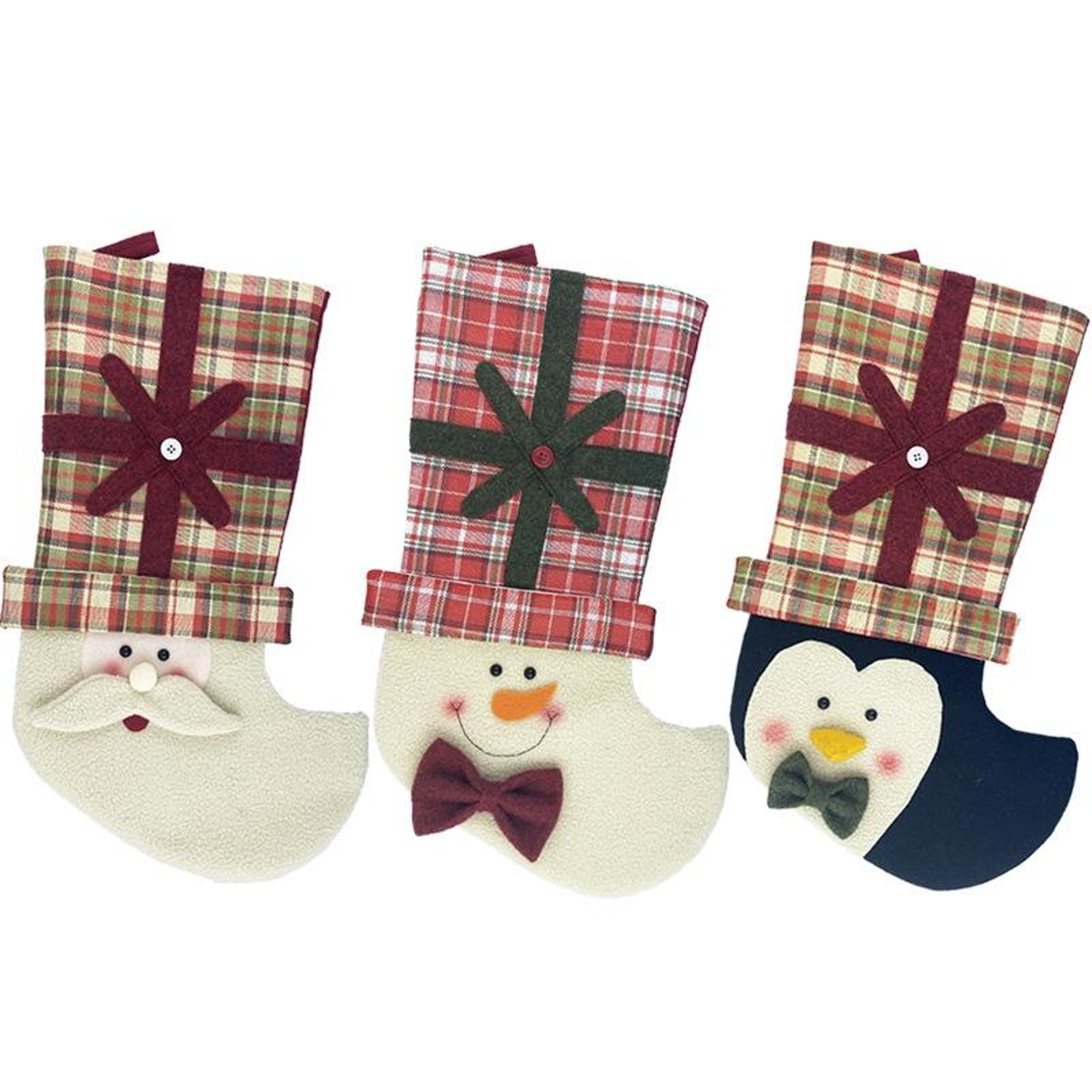 Plaid Christmas Stocking Gift Bag For Kids Soft Hanging Christmas Tree Decoration 0