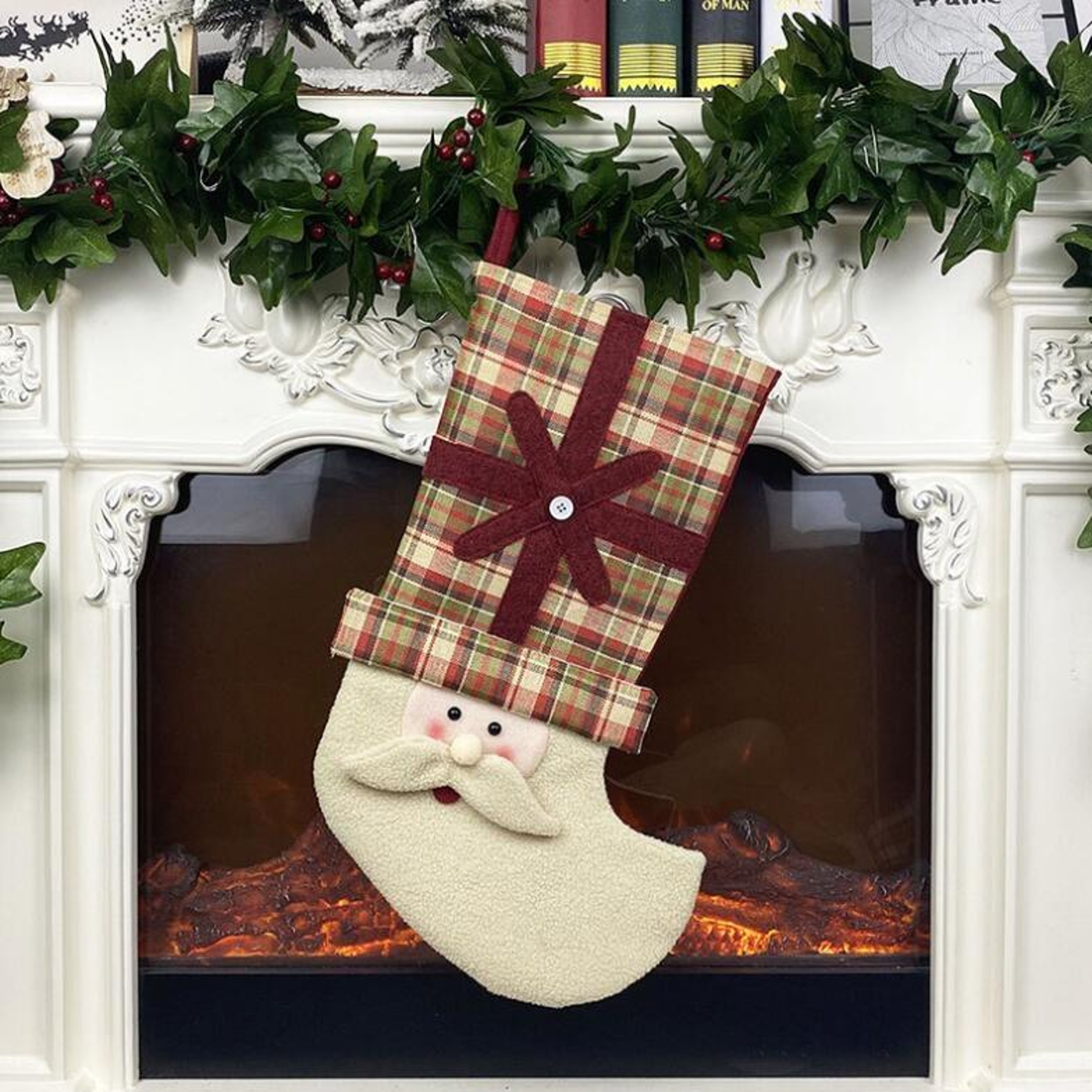 Plaid Christmas Stocking Gift Bag For Kids Soft Hanging Christmas Tree Decoration 4