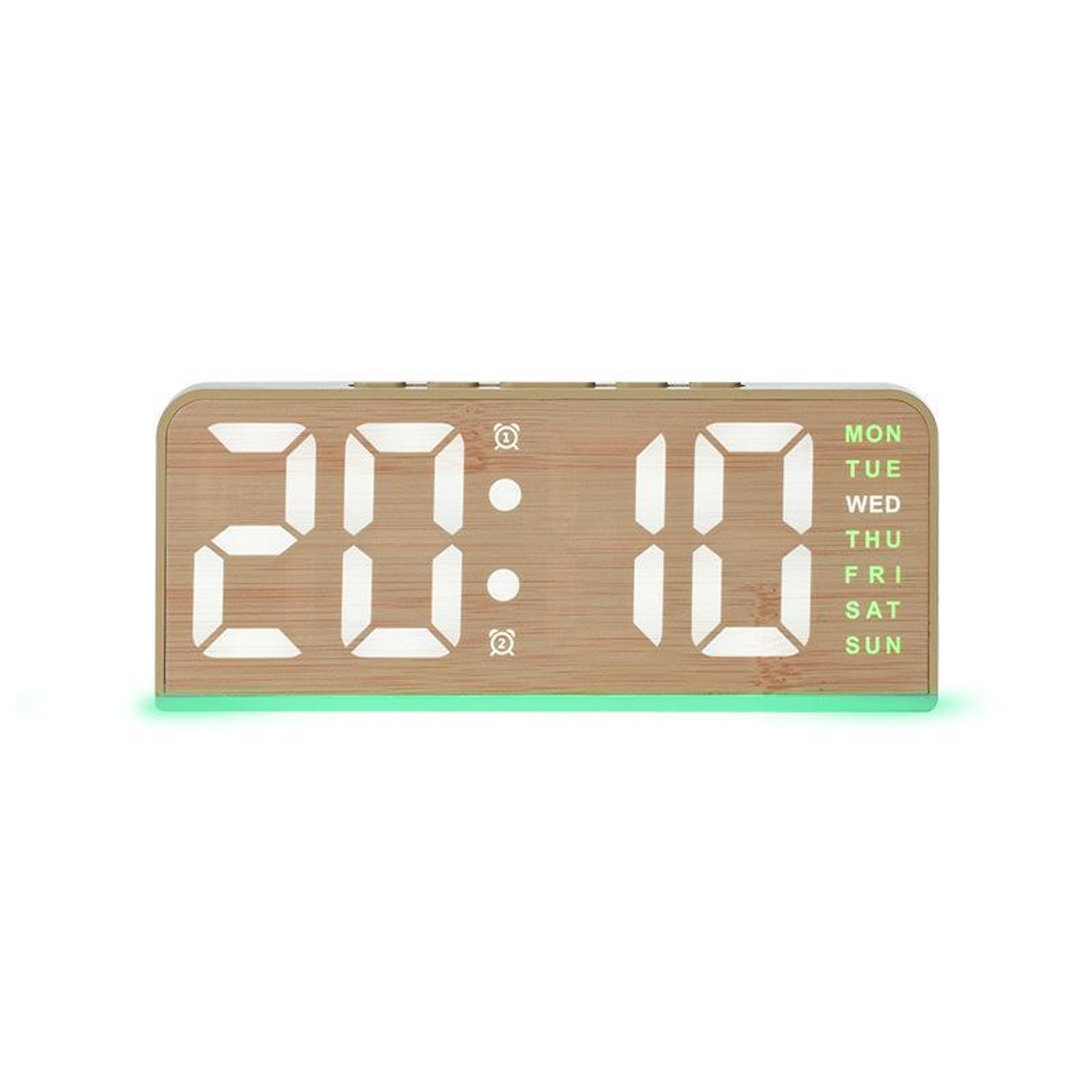 Faux Bamboo Digital Alarm Clock with Ambient Light, LED Display, Date, Weekday and Temperature – view 9