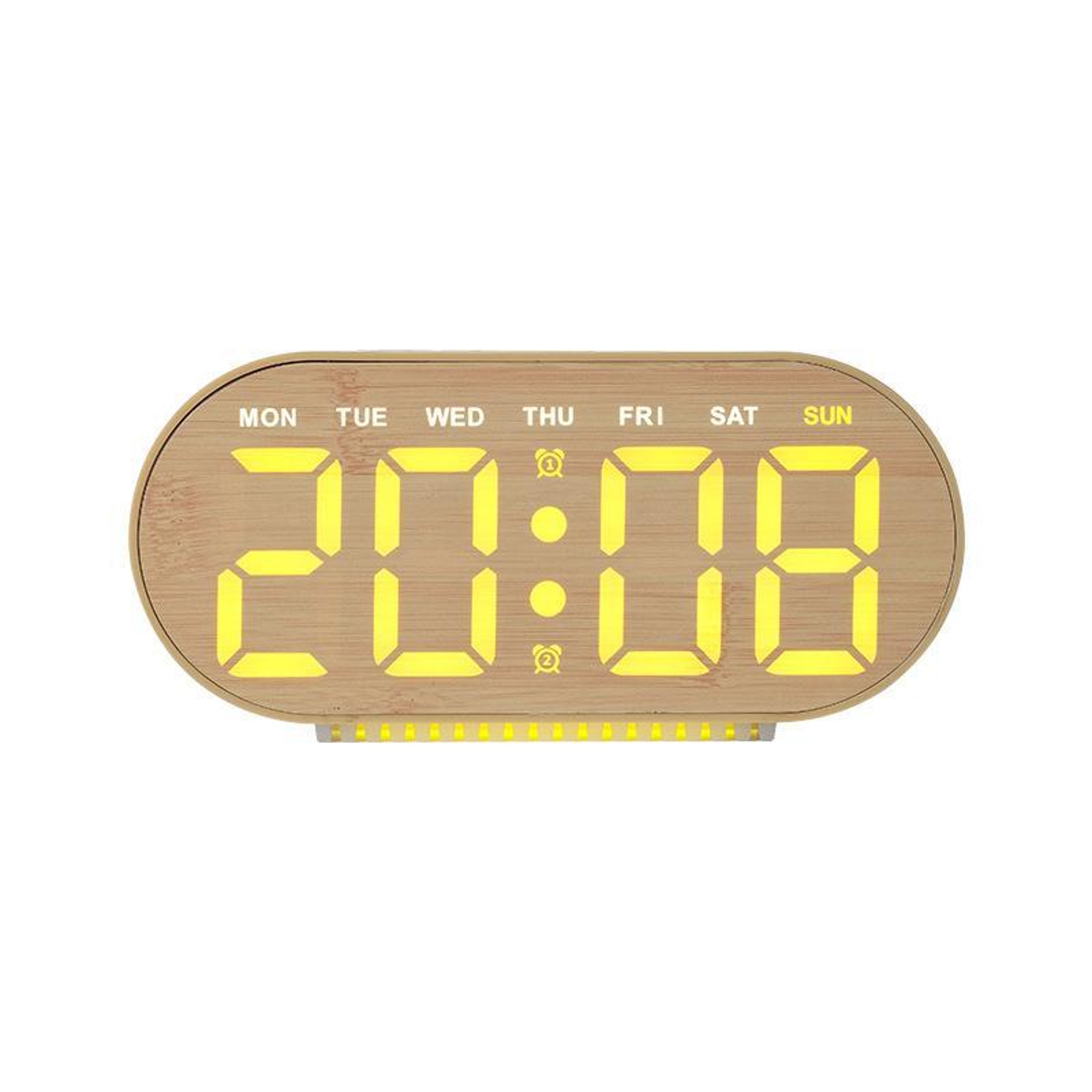 Faux Bamboo Digital Alarm Clock with Ambient Light, LED Display, Date, Weekday and Temperature – view 14