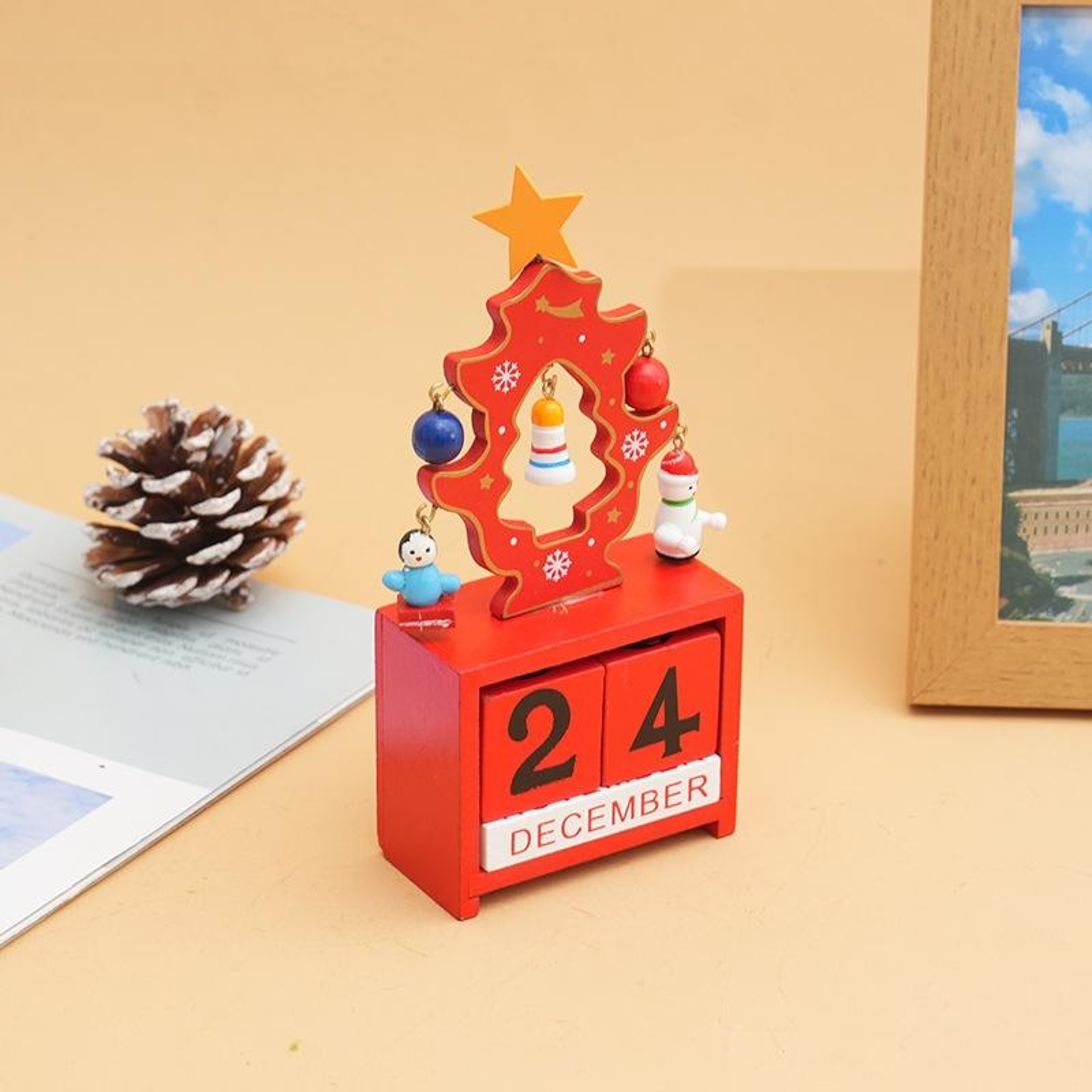 Wooden Christmas Countdown Calendar with Blocks Reusable Desktop Holiday Decoration – view 10