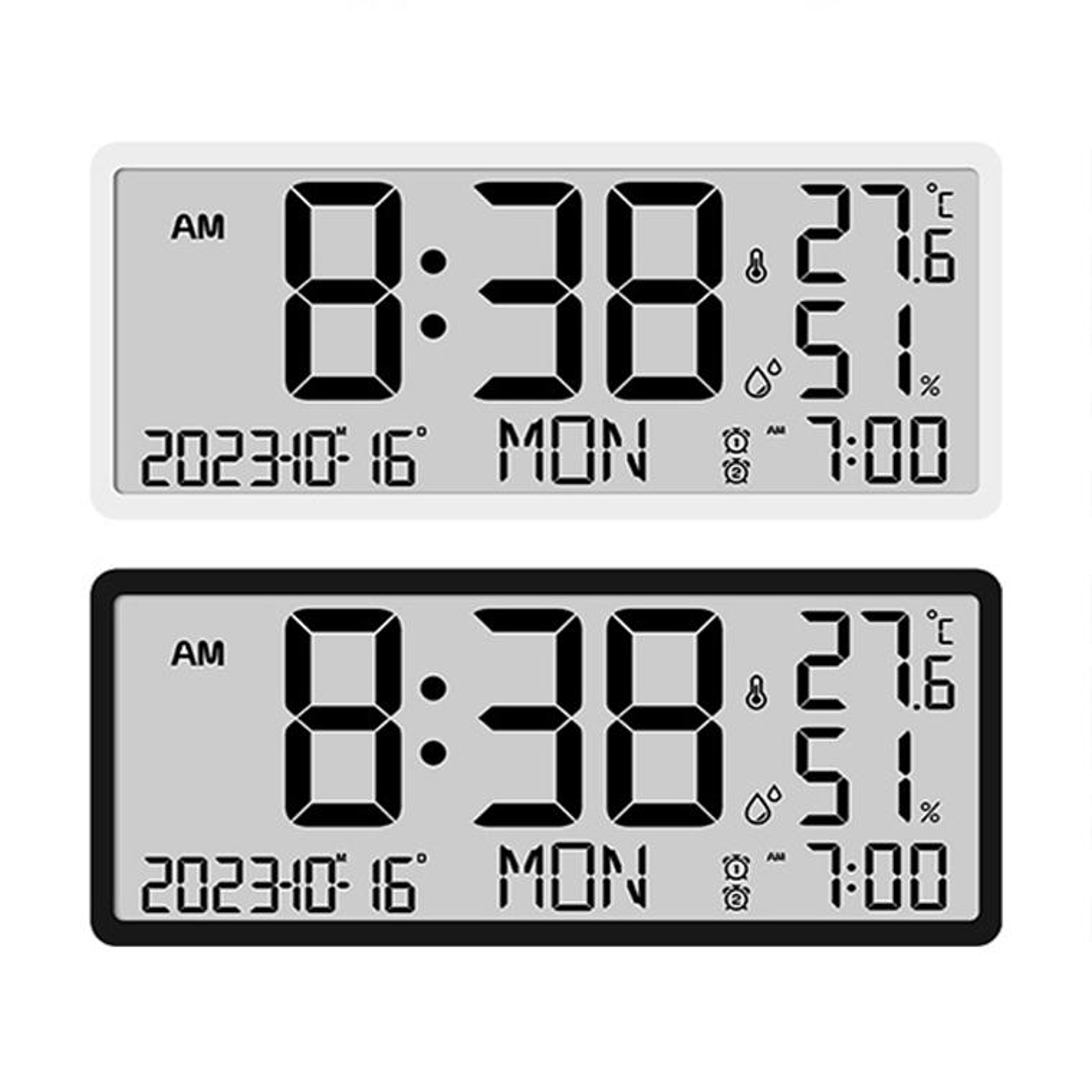 Multifunction Digital Wall Clock with LCD Temperature Humidity and Date Display – view 2