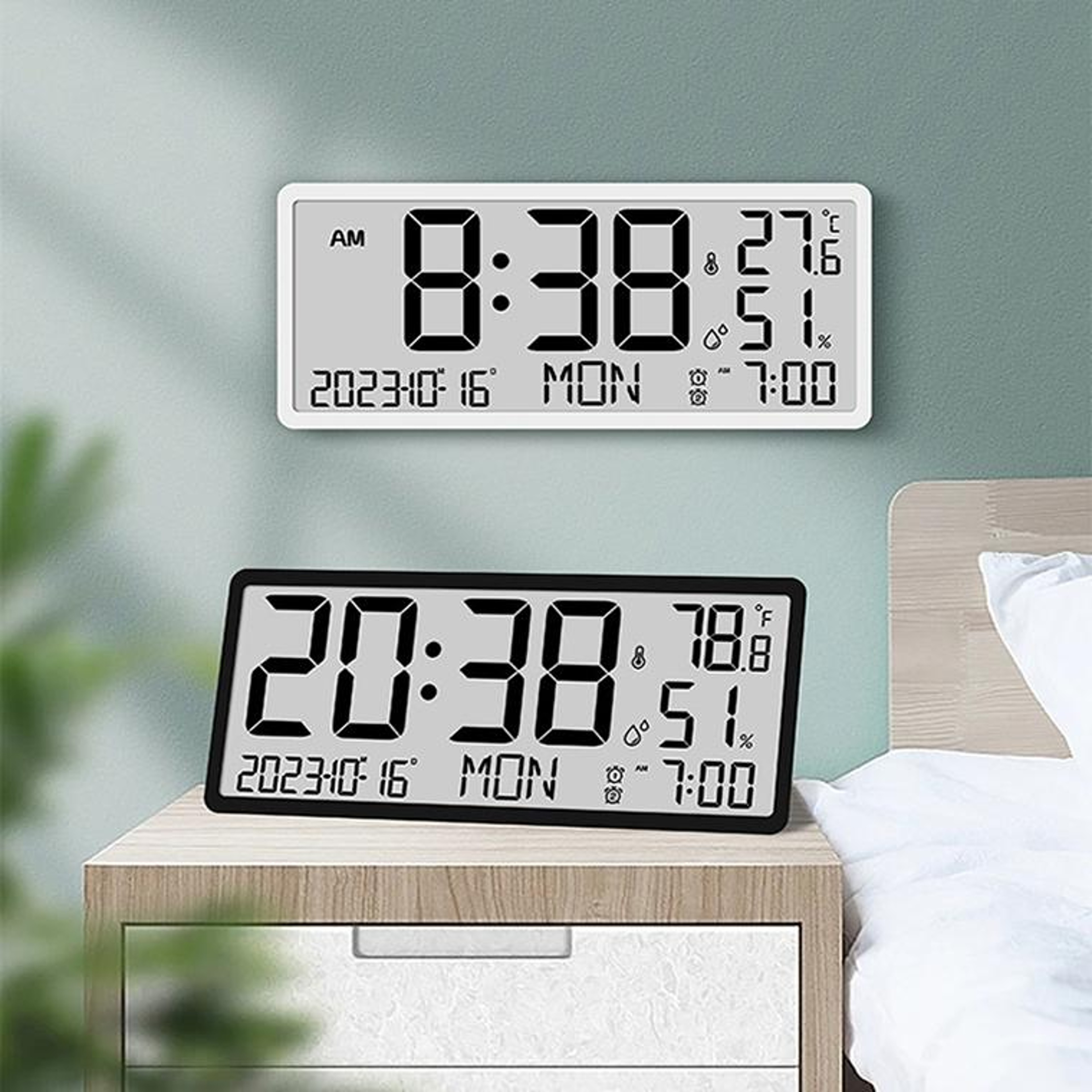 Multifunction Digital Wall Clock with LCD Temperature Humidity and Date Display – view 8