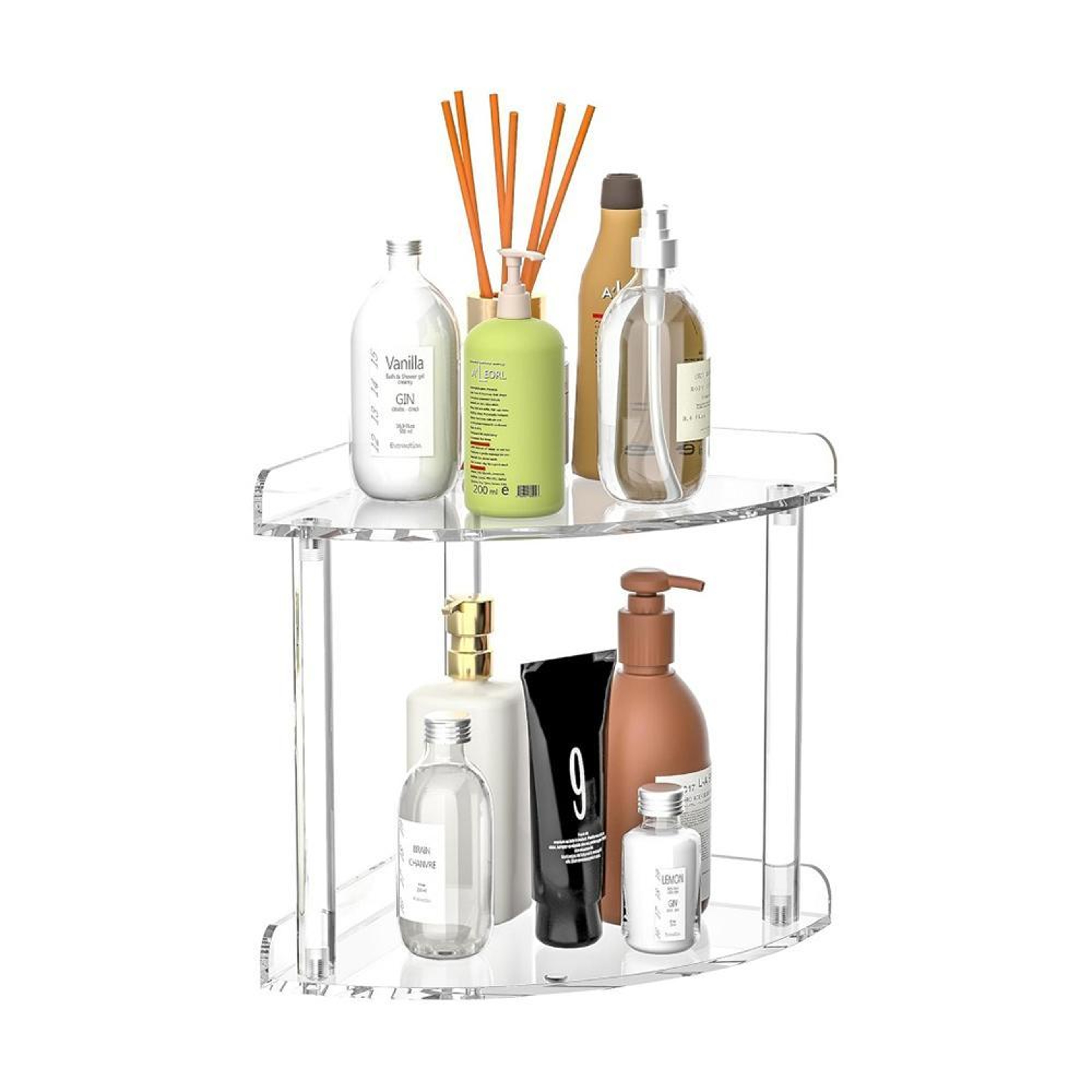 Clear 2-Tier Acrylic Corner Shelf Space-Saving Desktop Organizer – view 2