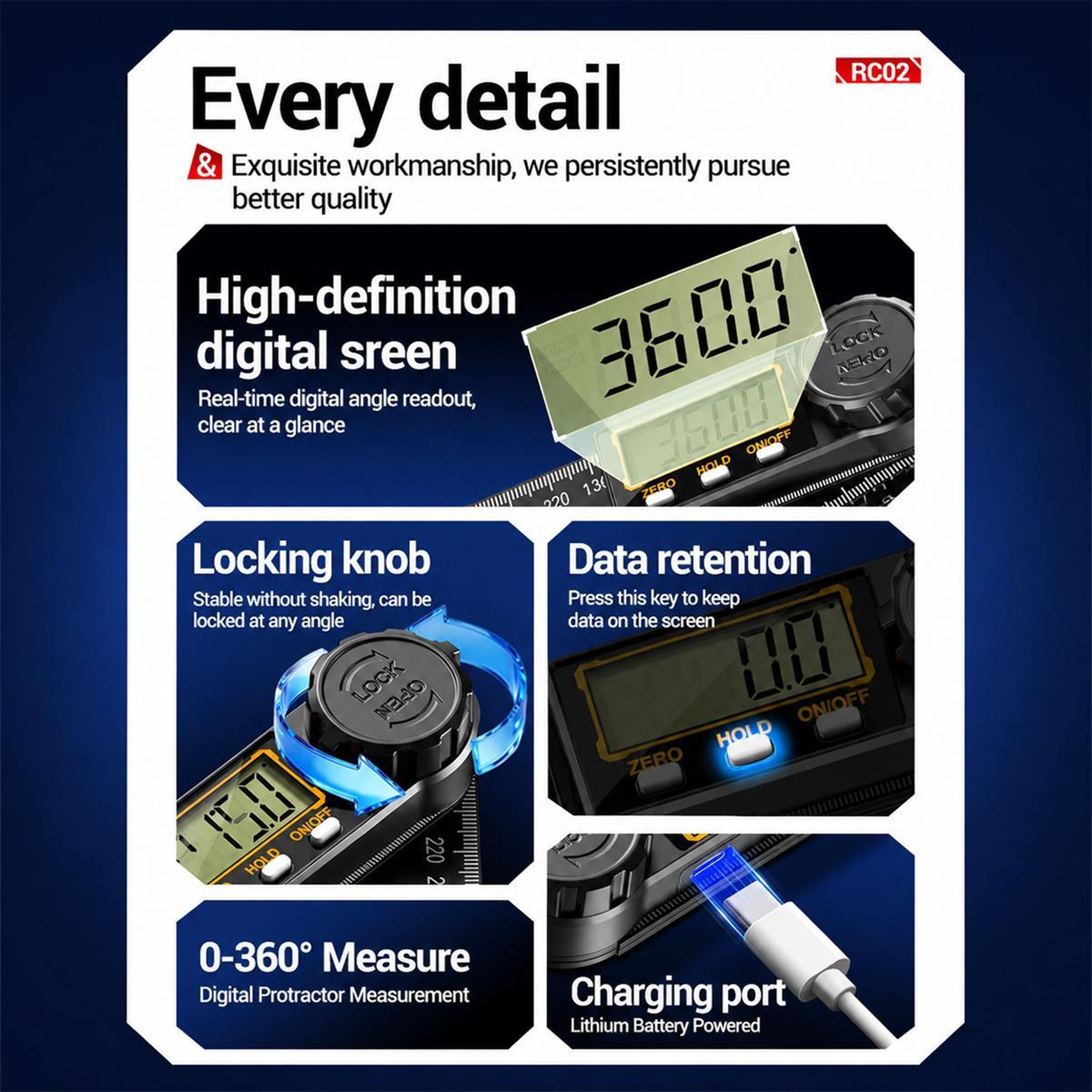 High Precision Digital Angle Finder and Digital Protractor Ruler – view 8