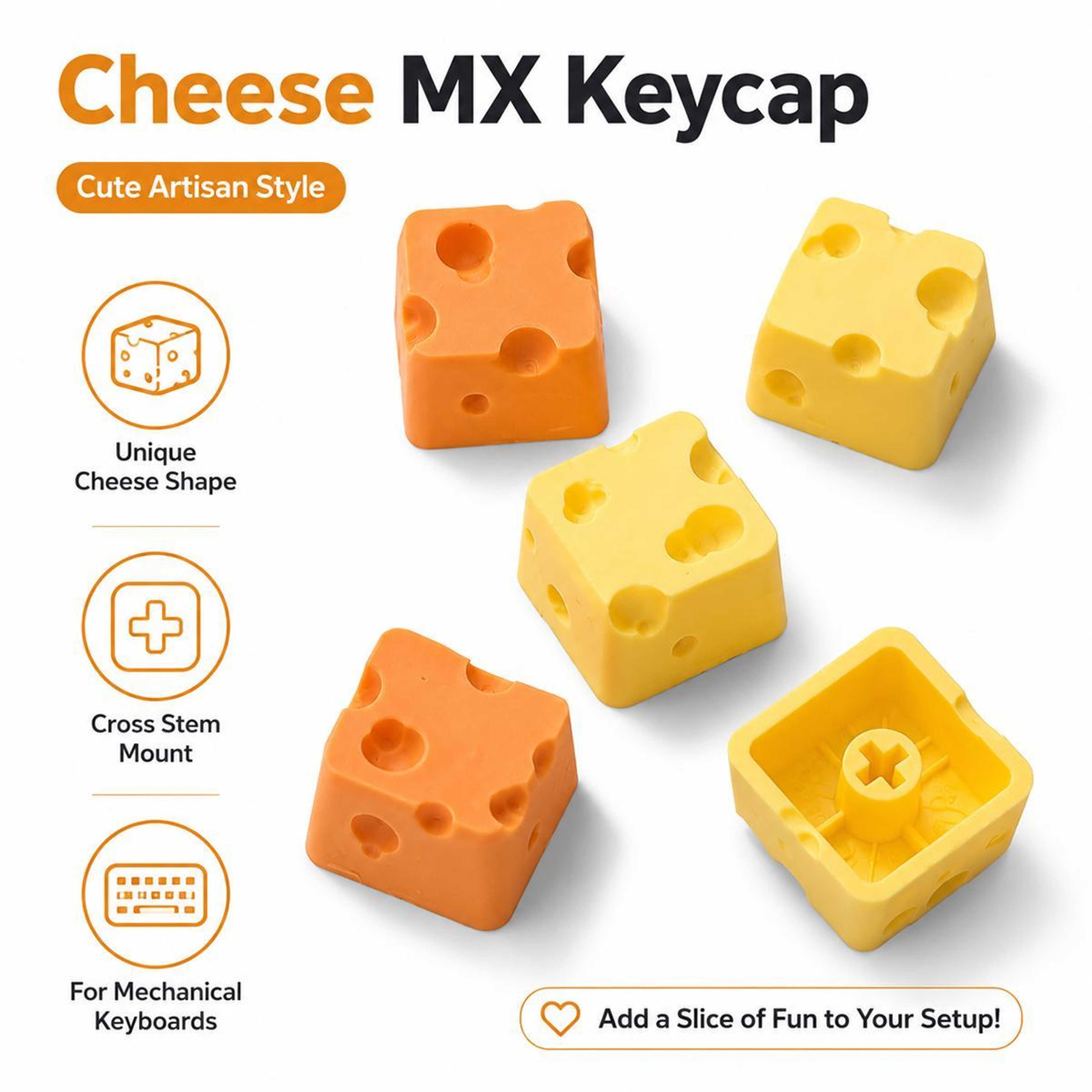 4-Piece Cheese Keycaps 3D Cross-Stem Mechanical Keyboard Keycaps – view 2