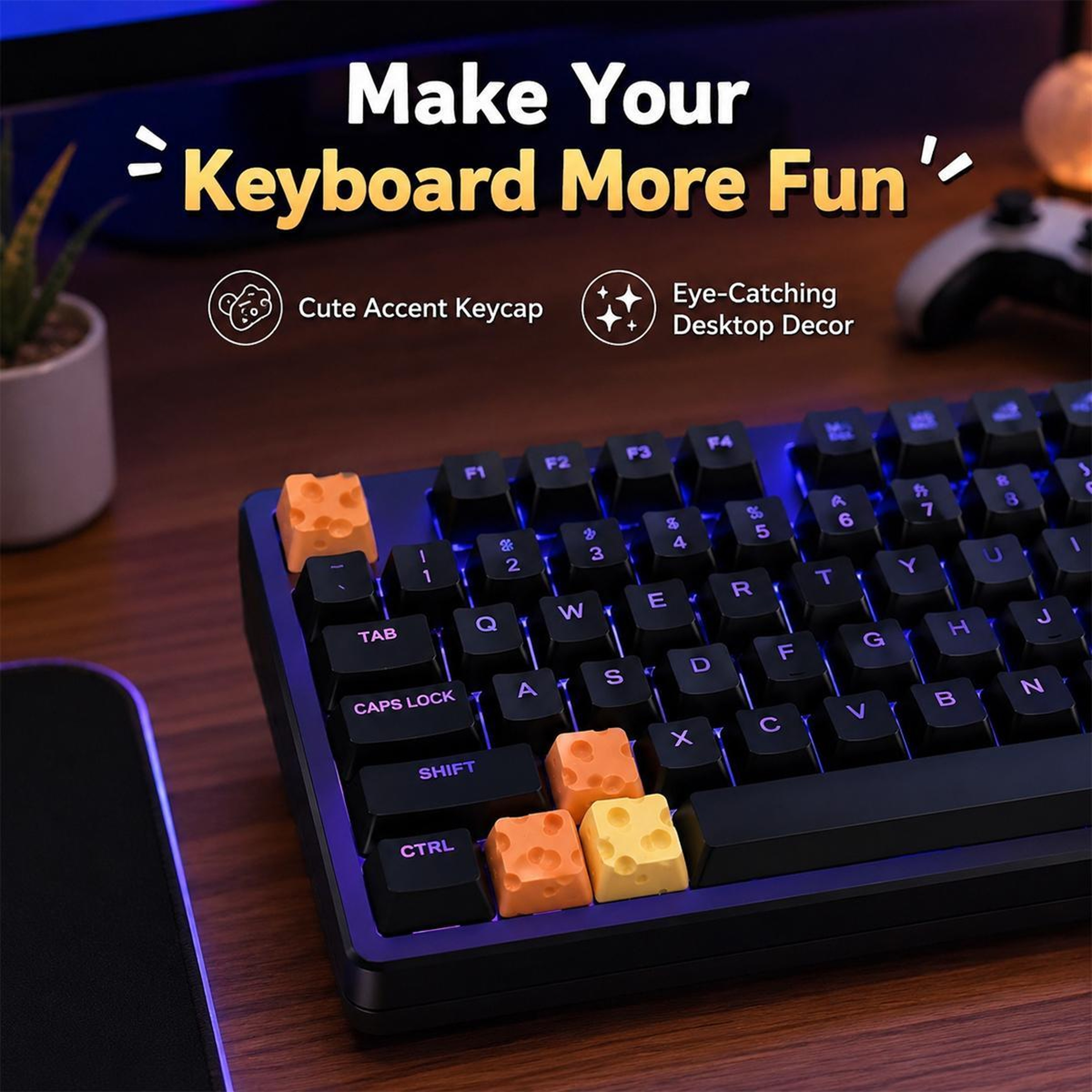 4-Piece Cheese Keycaps 3D Cross-Stem Mechanical Keyboard Keycaps – view 6
