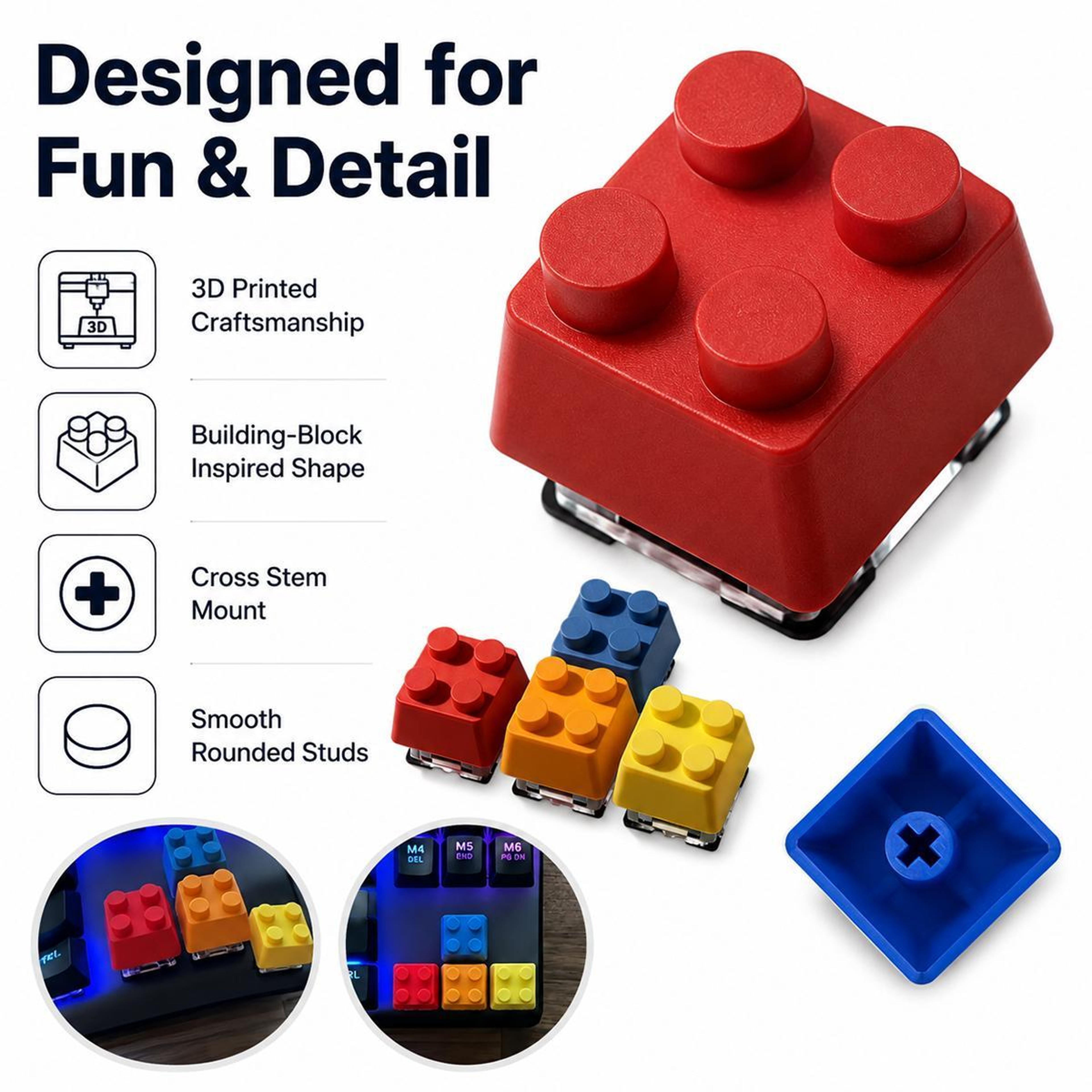 4-Key 3D Building Block Mechanical Keyboard Keycaps Cross Stem Custom Set – view 5