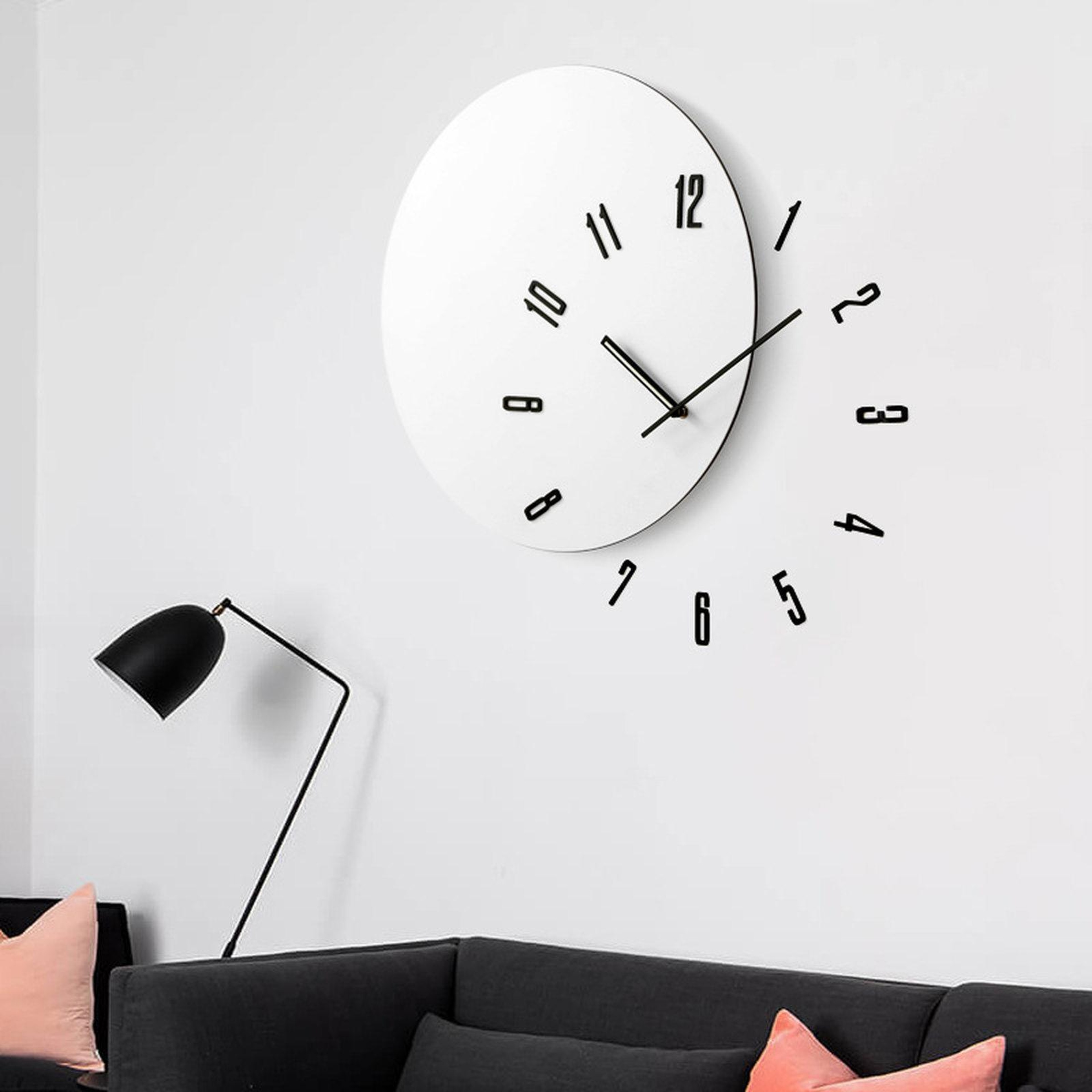 Modern Silent Wall Clock With Asymmetrical Wood Design For Living Room And Office 7