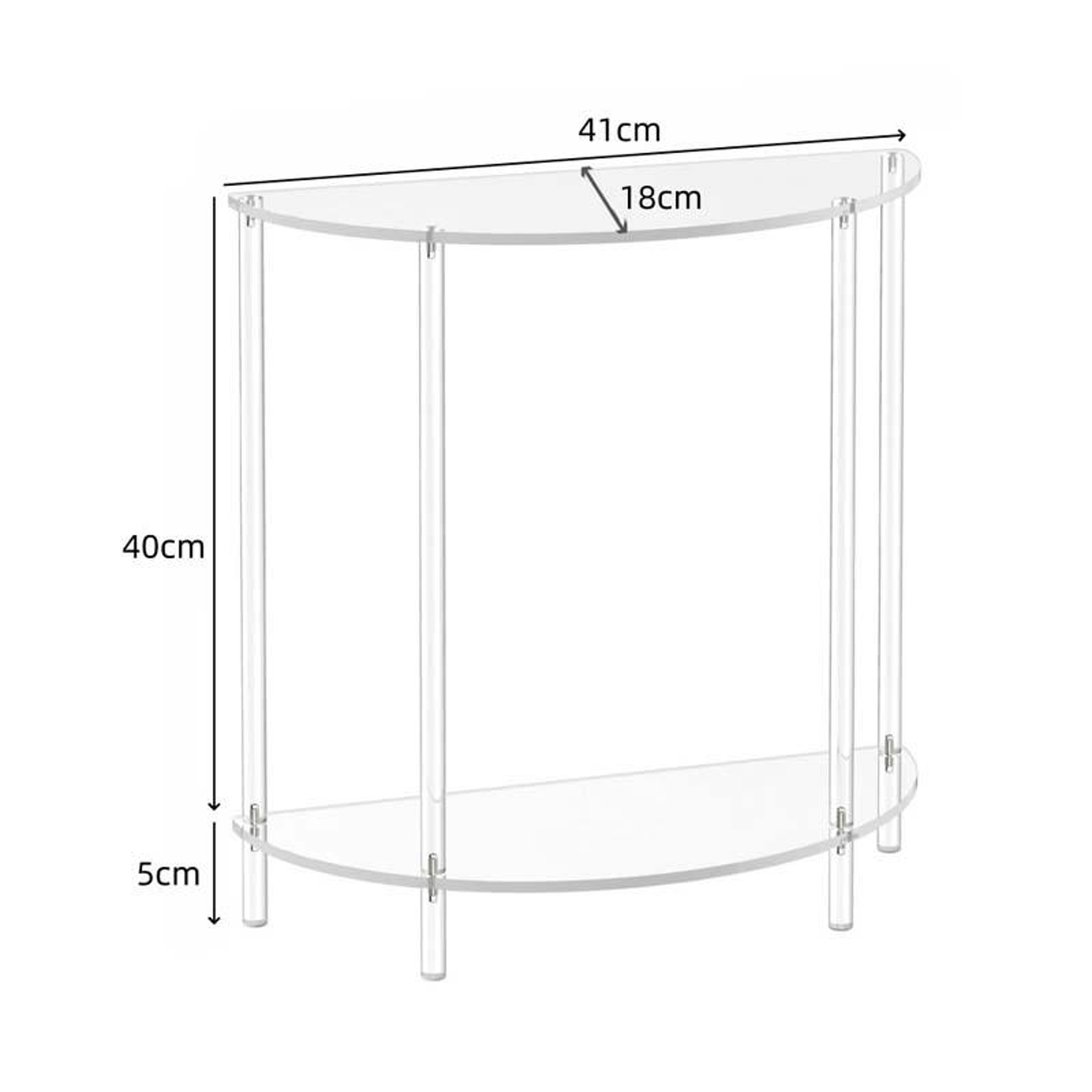 2-Tier Clear Acrylic Side Table Compact Semi-Oval Bedside Table for Small Spaces – view 3