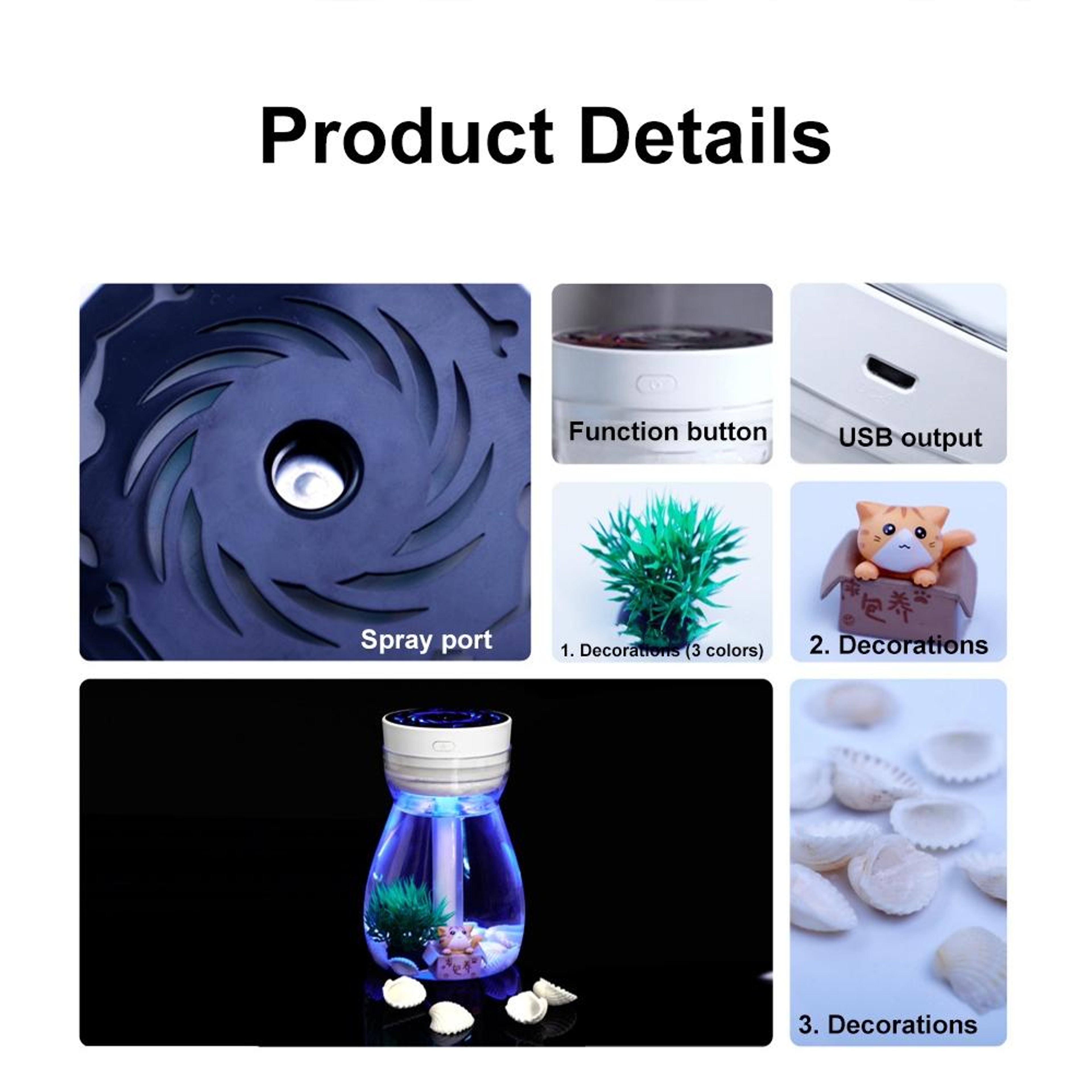 380ml Portable USB Humidifier With Colorful Night Light For Car Bedroom And Office 2