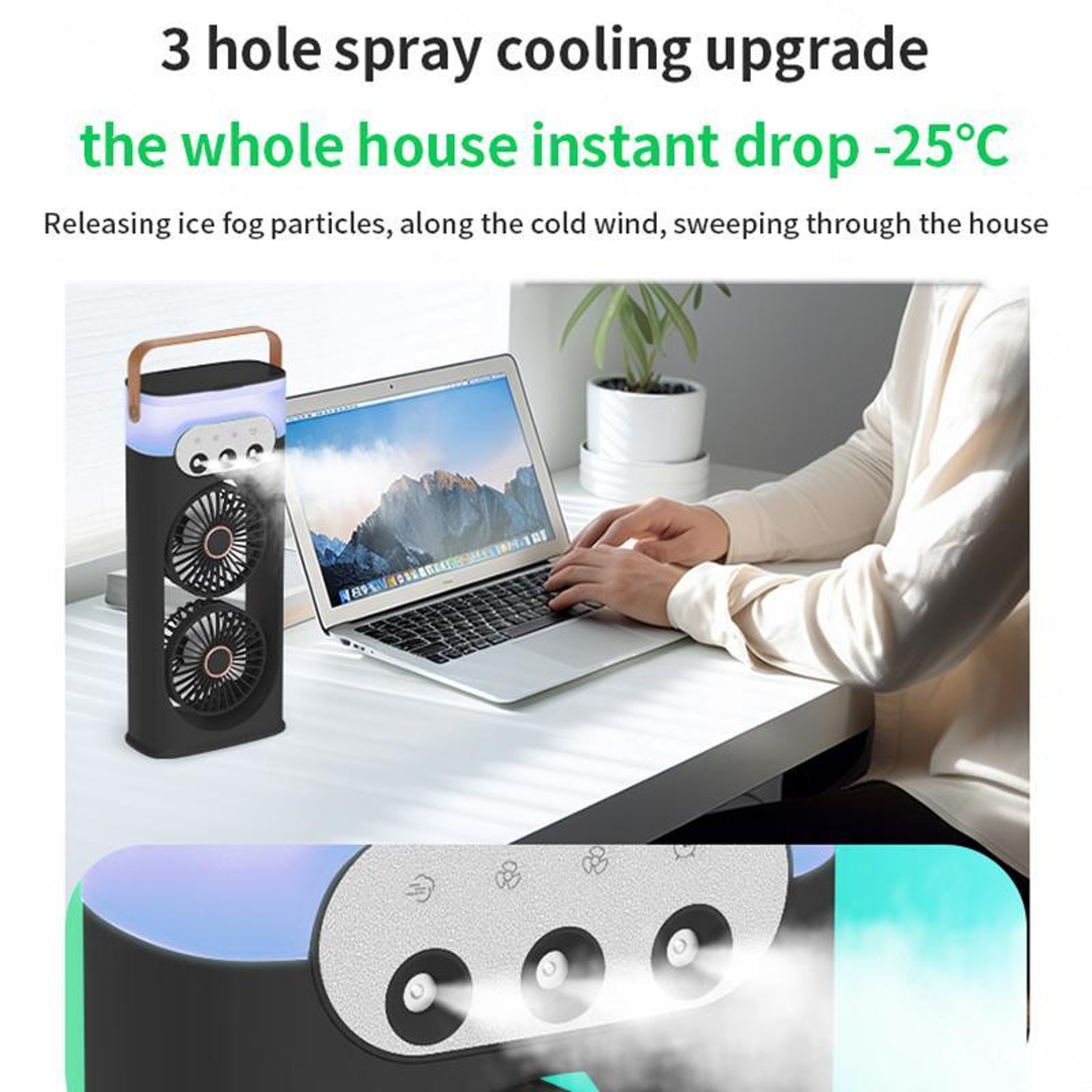 Dual-Head Mist Cooling Fan with Humidifier and 3-Speed Airflow – view 8