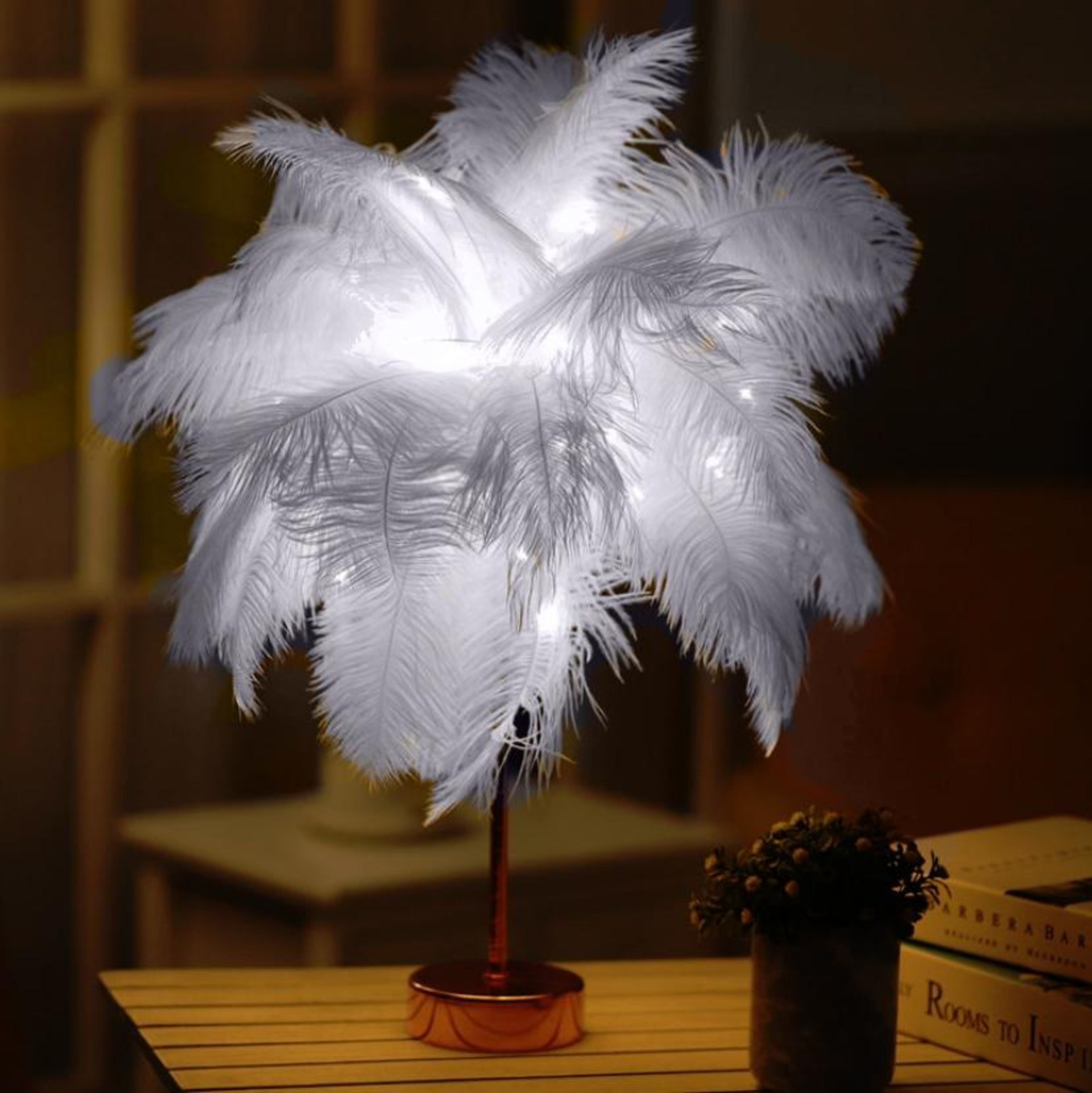 Ostrich Feather Table Lamp With Dimmable LED Night Light And Remote Control 9