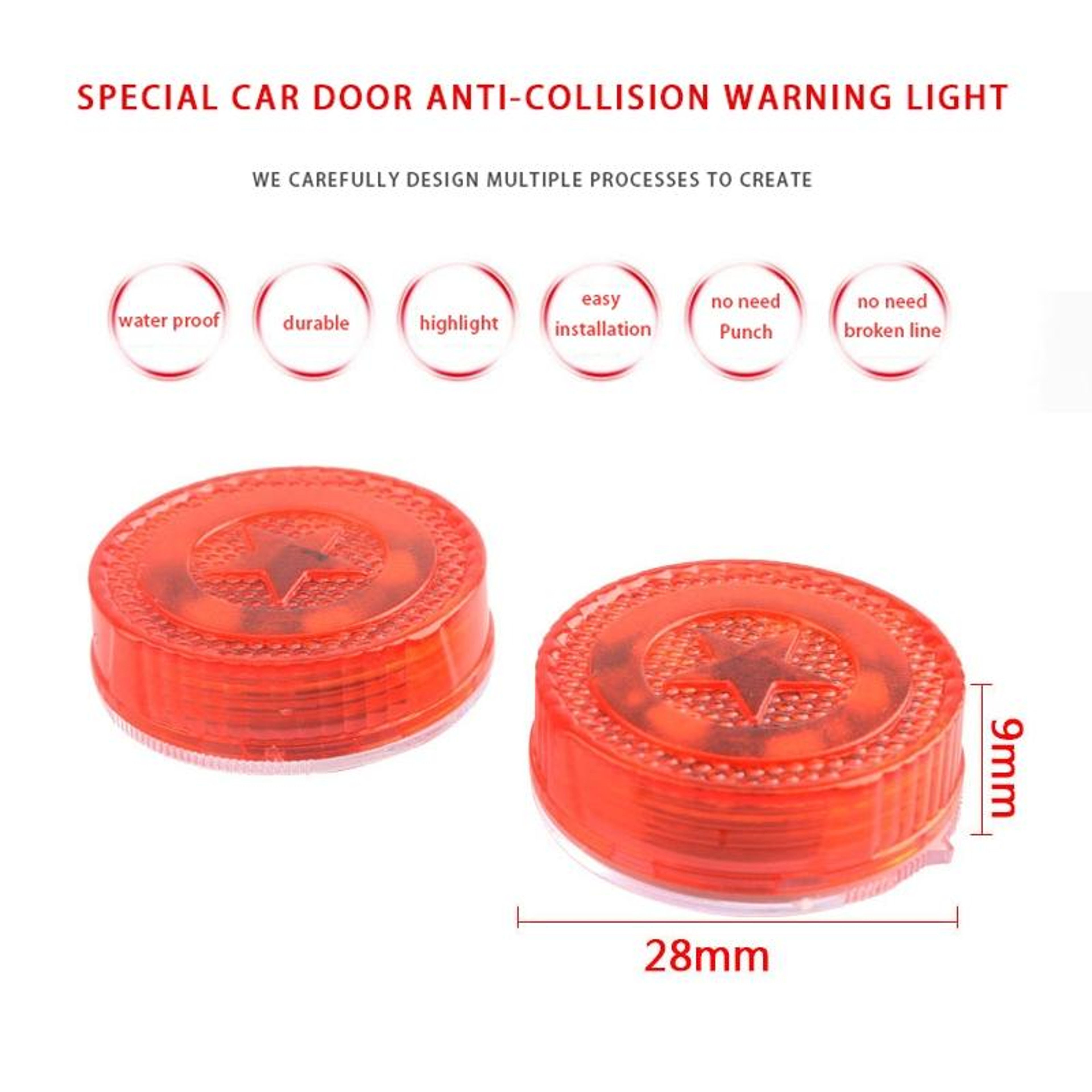 2 PCS Magnetic Car Door Warning Lights With Red Strobe And White Courtesy Light 1