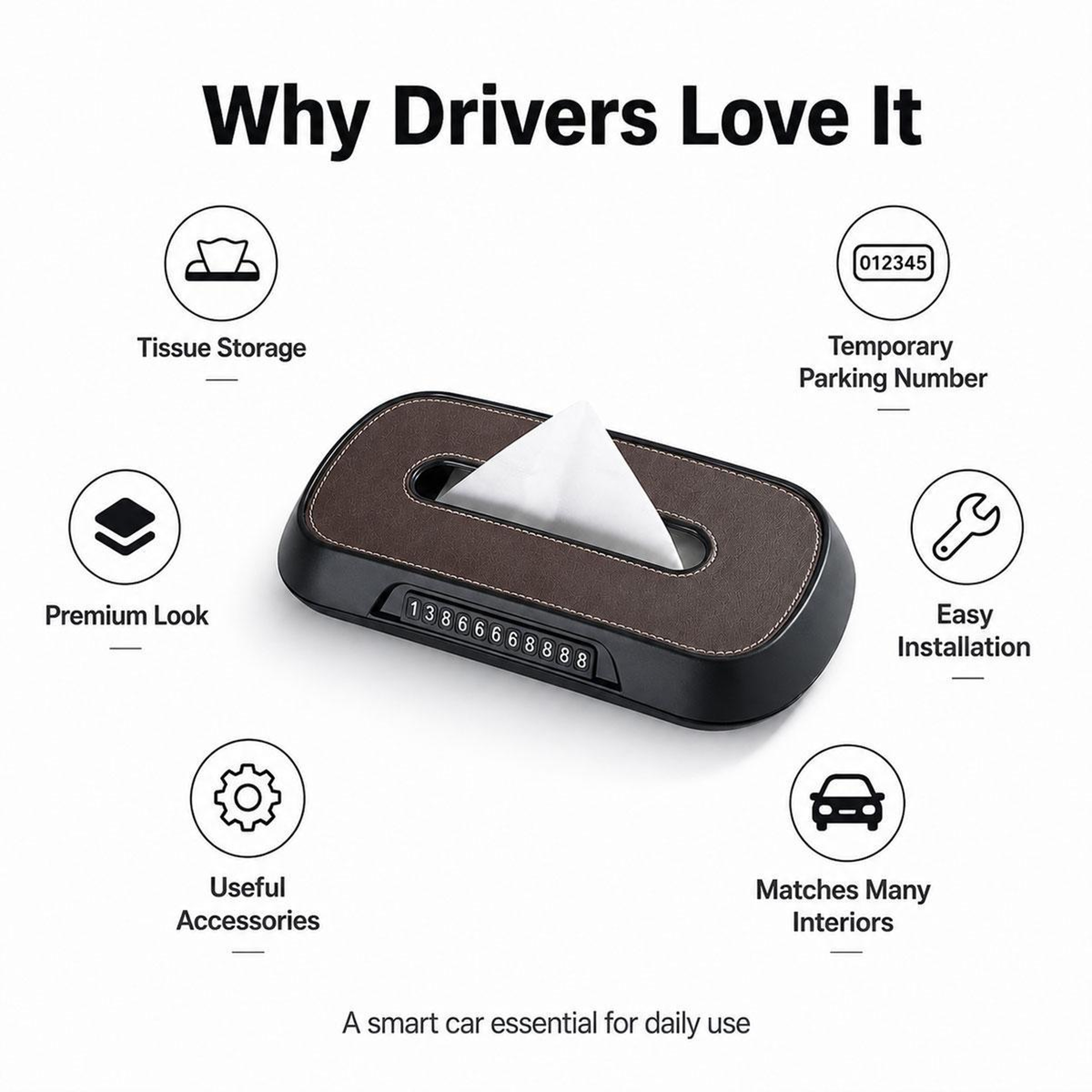 2in1 Car Tissue Box With Temporary Parking Phone Number Card And Leather Holder 3