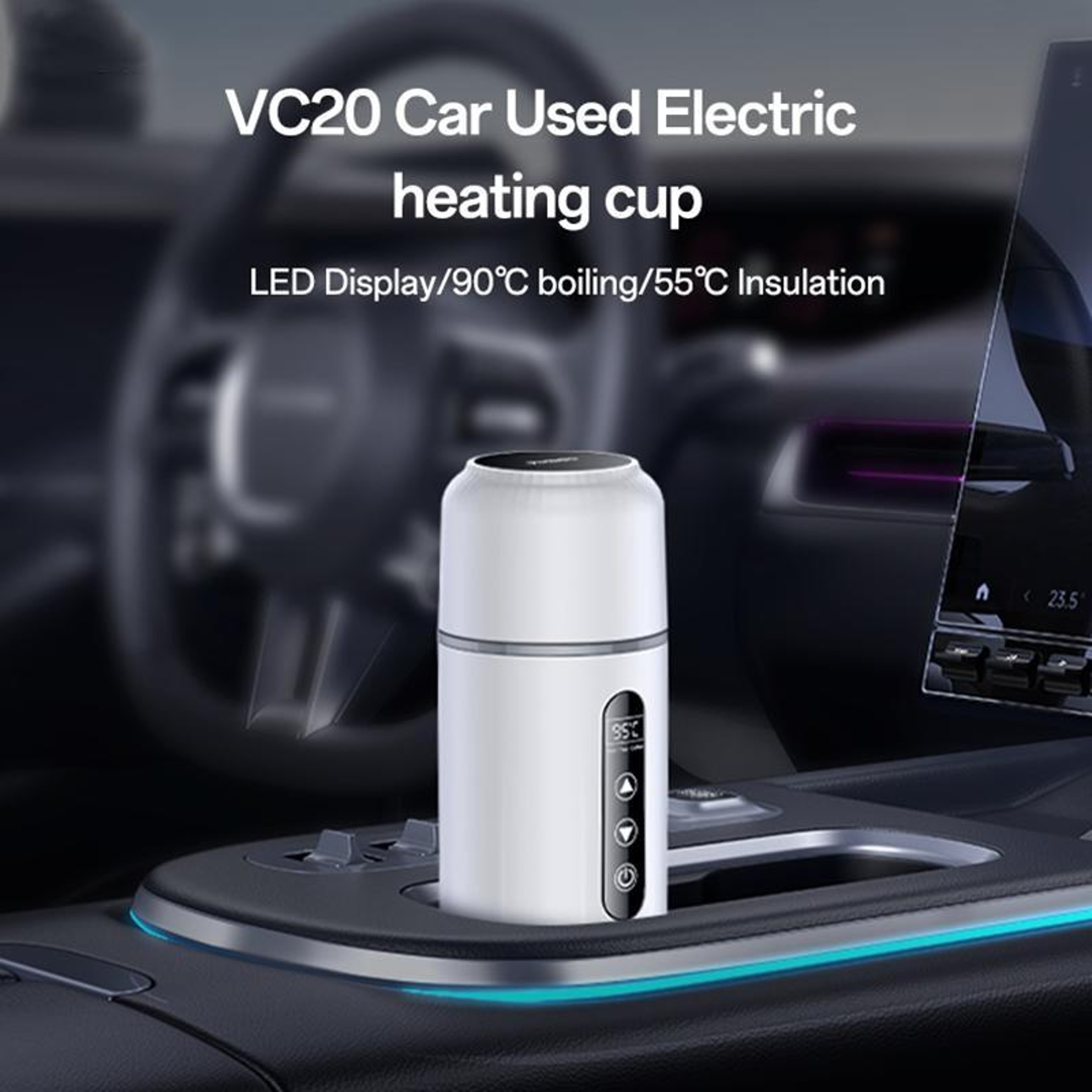 500ml Car Electric Kettle With Smart Temperature Display Portable Heating Cup 1
