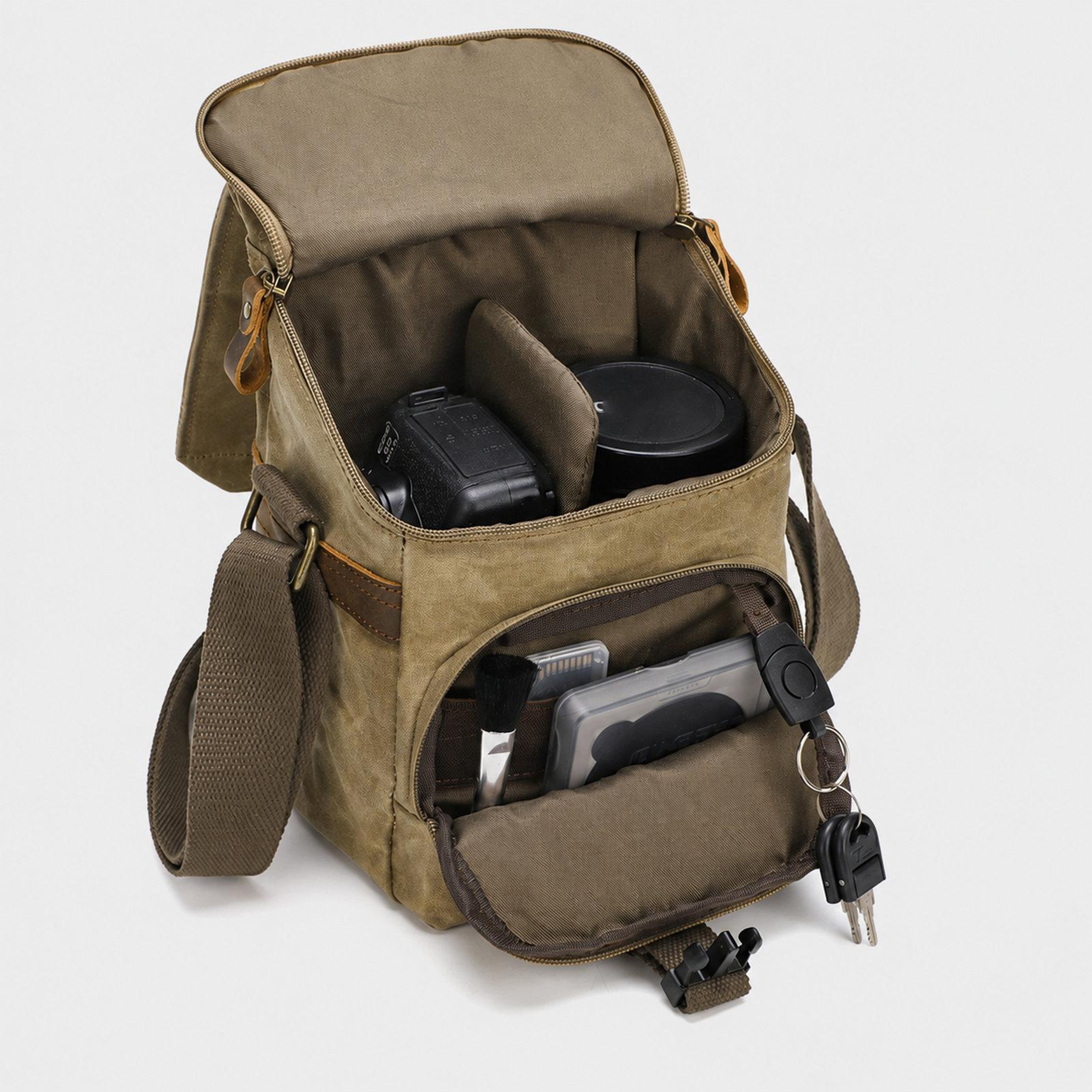 Vintage Waxed Canvas Camera Bag WaterRepellent DSLR  Mirrorless Shoulder Messenger Bag 9