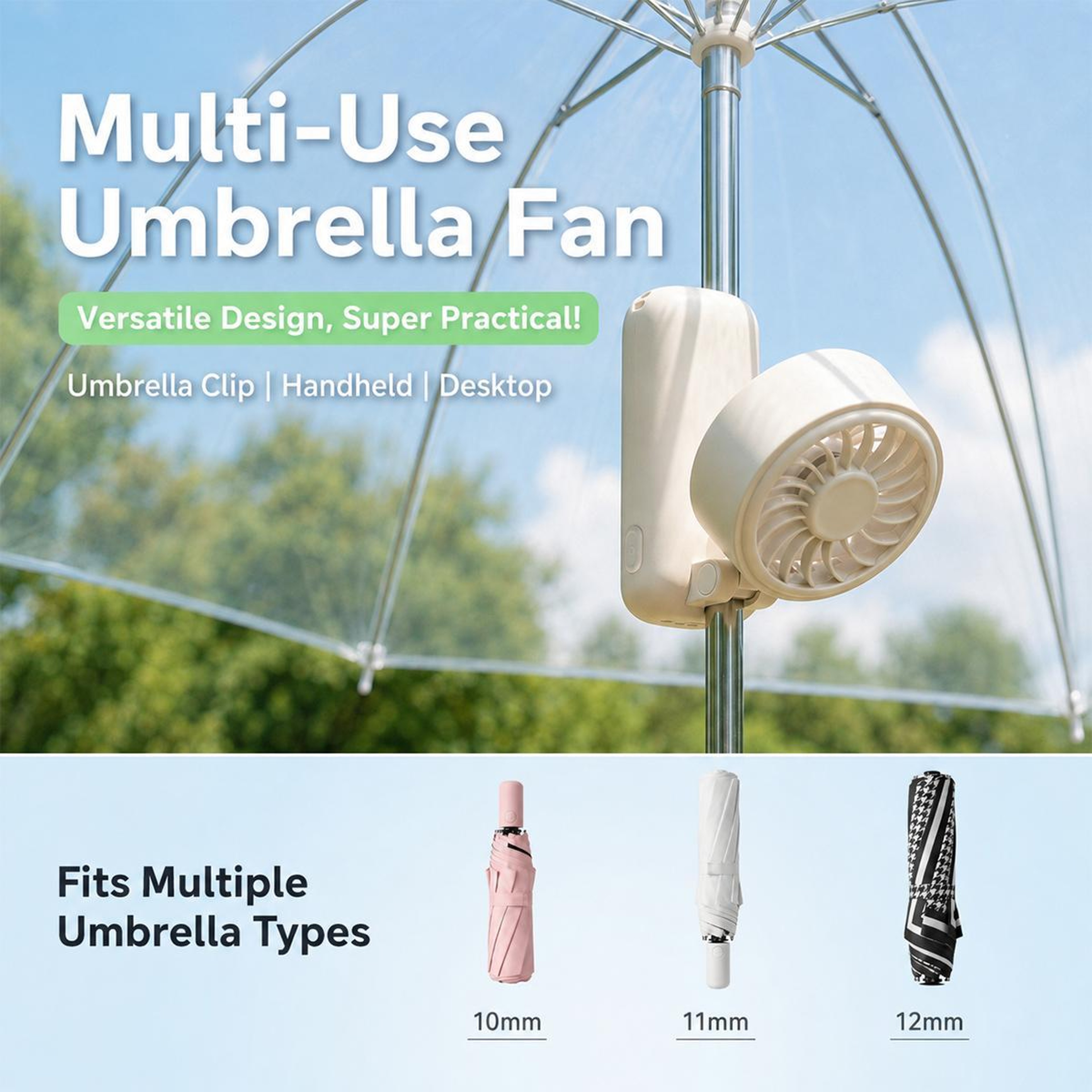 Umbrella Clip Fan Rechargeable 5-Speed Foldable Handheld Fan – view 2